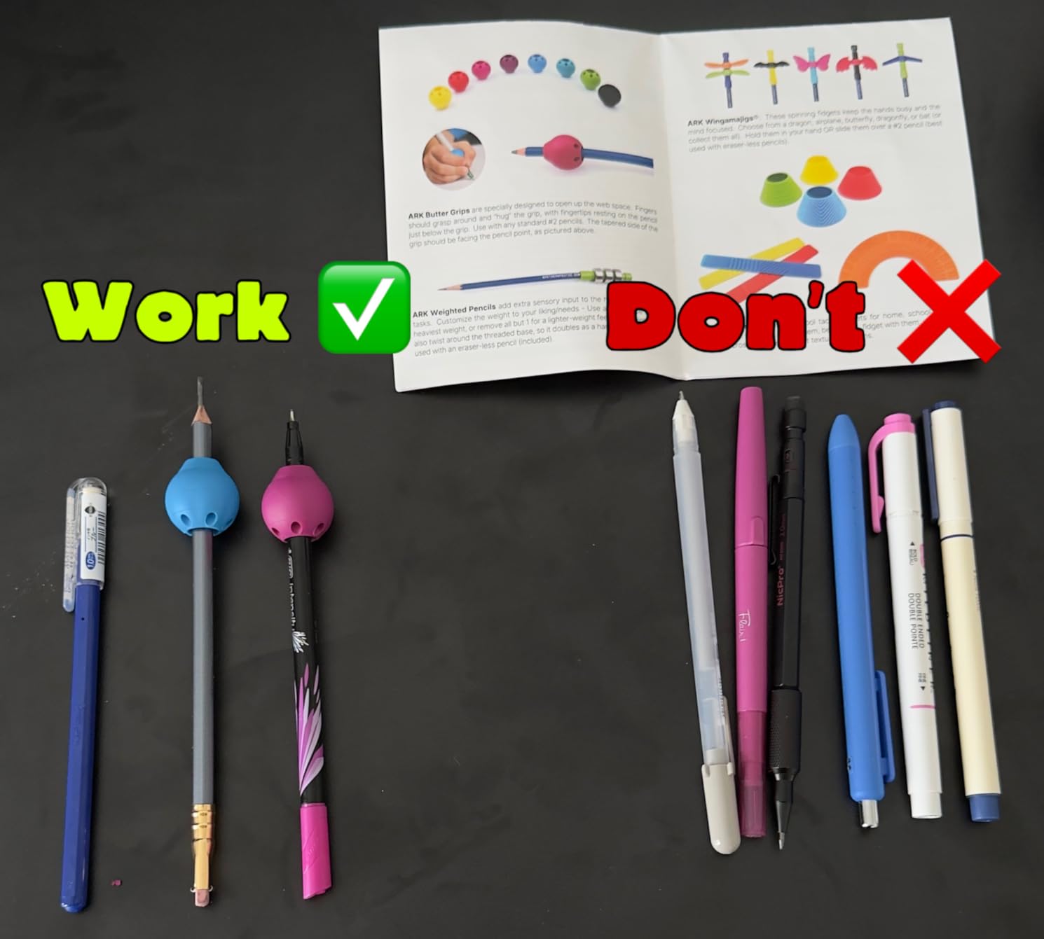 ARK Butter Pencil Grip, Web Space Opener for Proper Finger Positioning & Improved Handwriting, Pencil Grips for Kids, Occupational Therapy Tools, Magenta and Bright Blue, 2-Pack customer photo 1