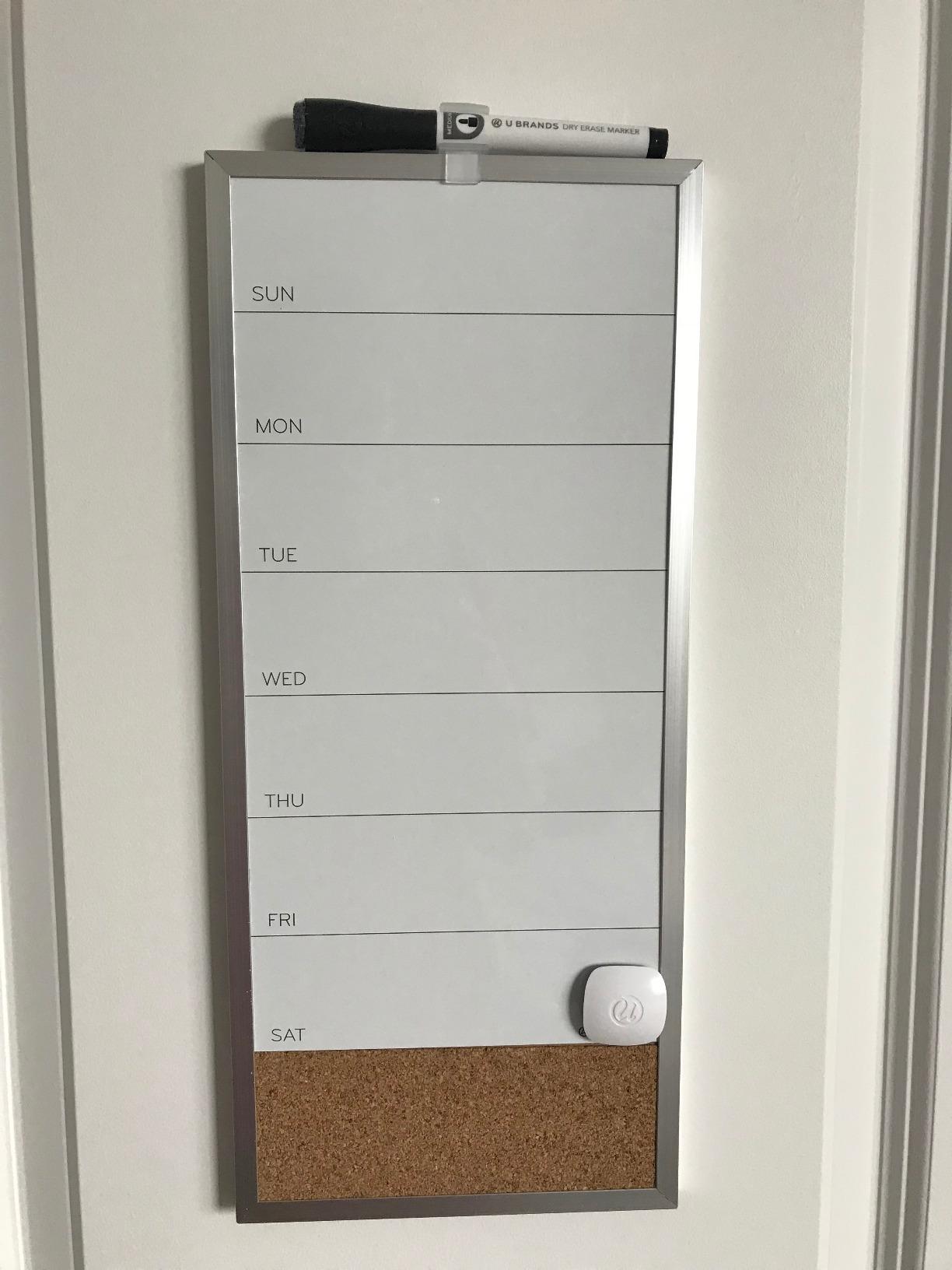 U Brands Magnetic Dry Erase Weekly Calendar White Board With Cork Strip, 18