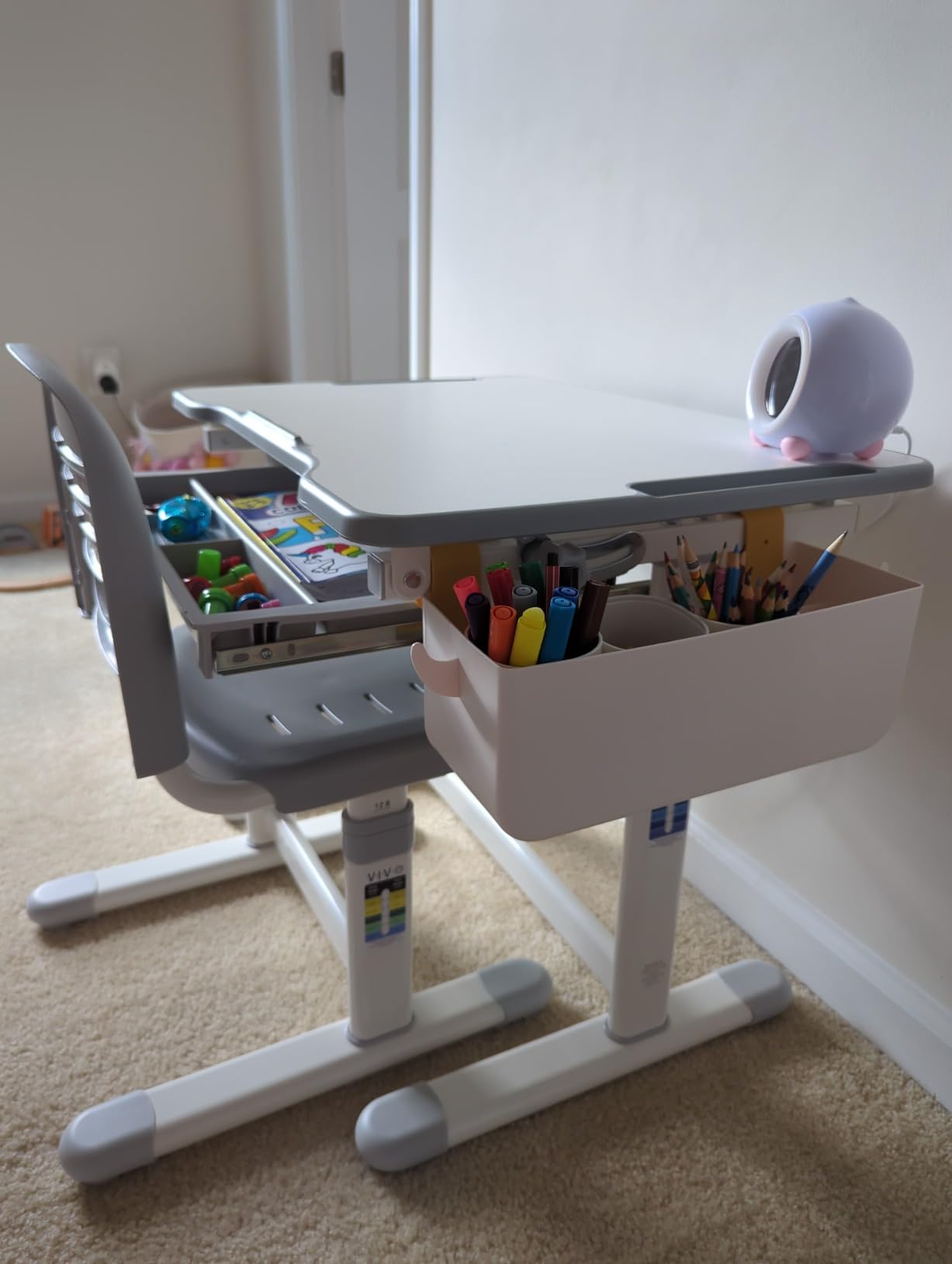 VIVO Height Adjustable Children's Desk and Chair Set, Kids' Multifunctional Interactive Workstation for School Writing Study Play, Tilting Desktop with Pullout Storage Drawer, Blue, DESK-V201B customer photo 1