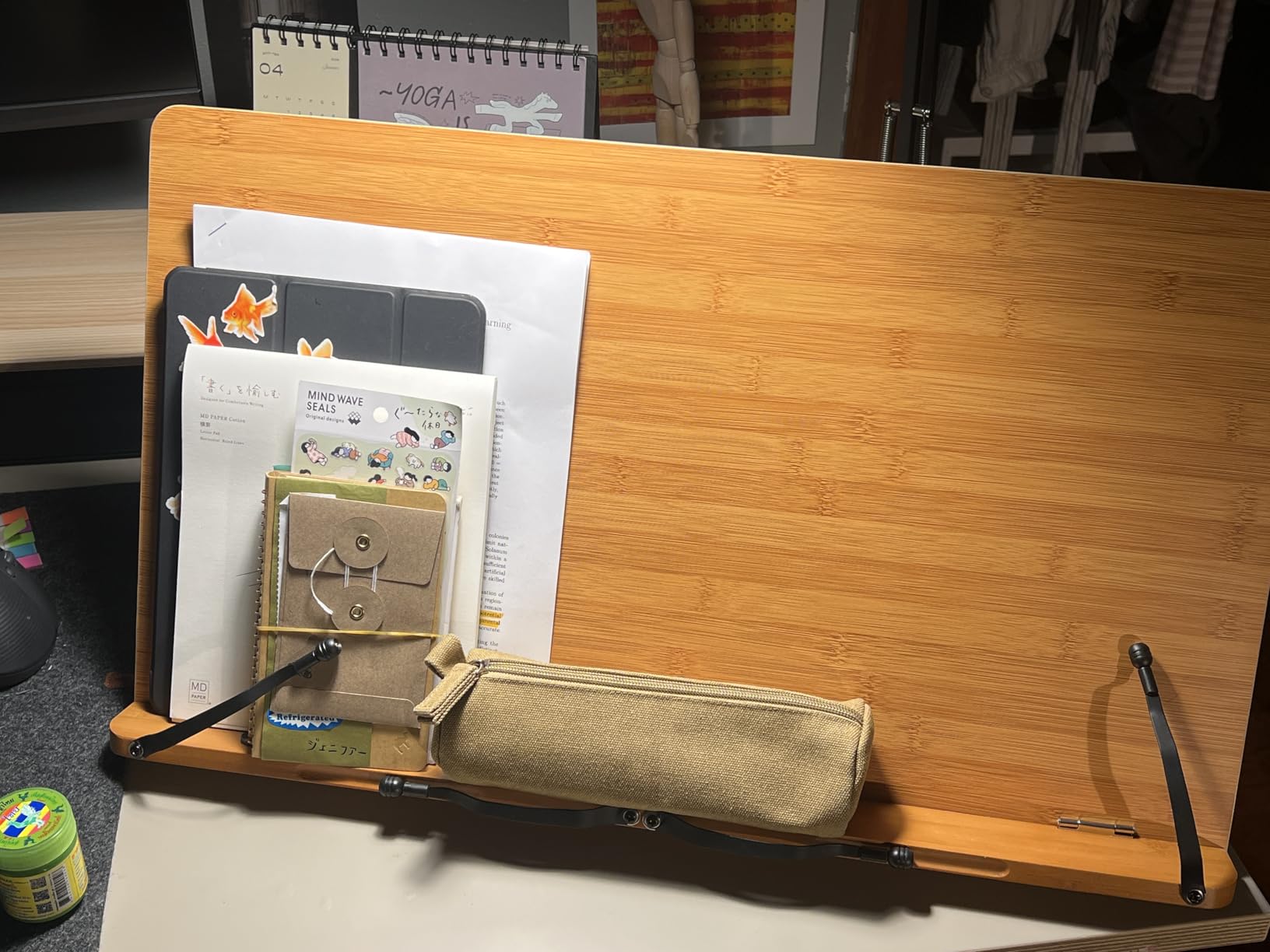 wishacc Bamboo Book Stand, Adjustable Book Holder Tray and Page Paper Clips - Cookbook Reading Desk Portable Stable Hard-Wearing Lightweight Bookstand - Textbooks Books customer photo 2