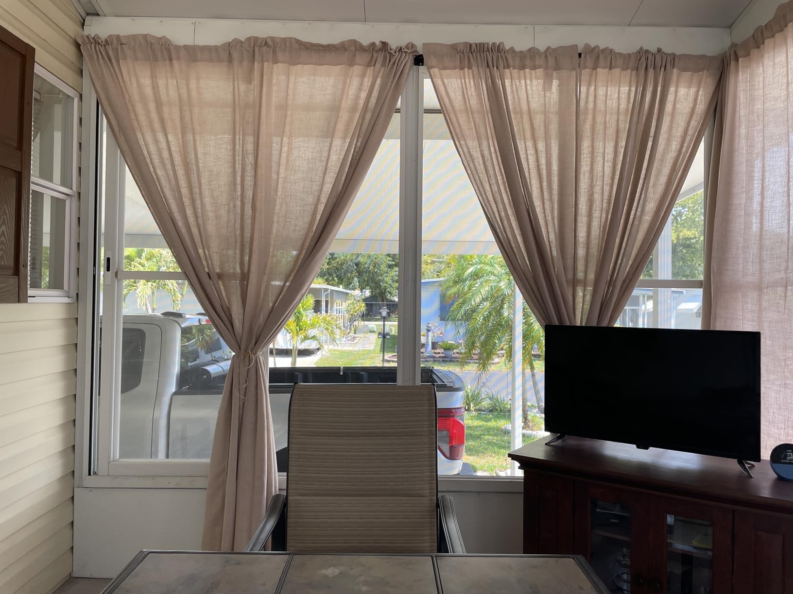 RYB HOME White Semi Sheer Curtains 84 inches Long - Living Room Curtains for Half Privacy, Linen Textured Sheer Light Filtering Vertical Window Drapes for Bedroom Dining, Width 52 inch, 2 Panels customer photo 1