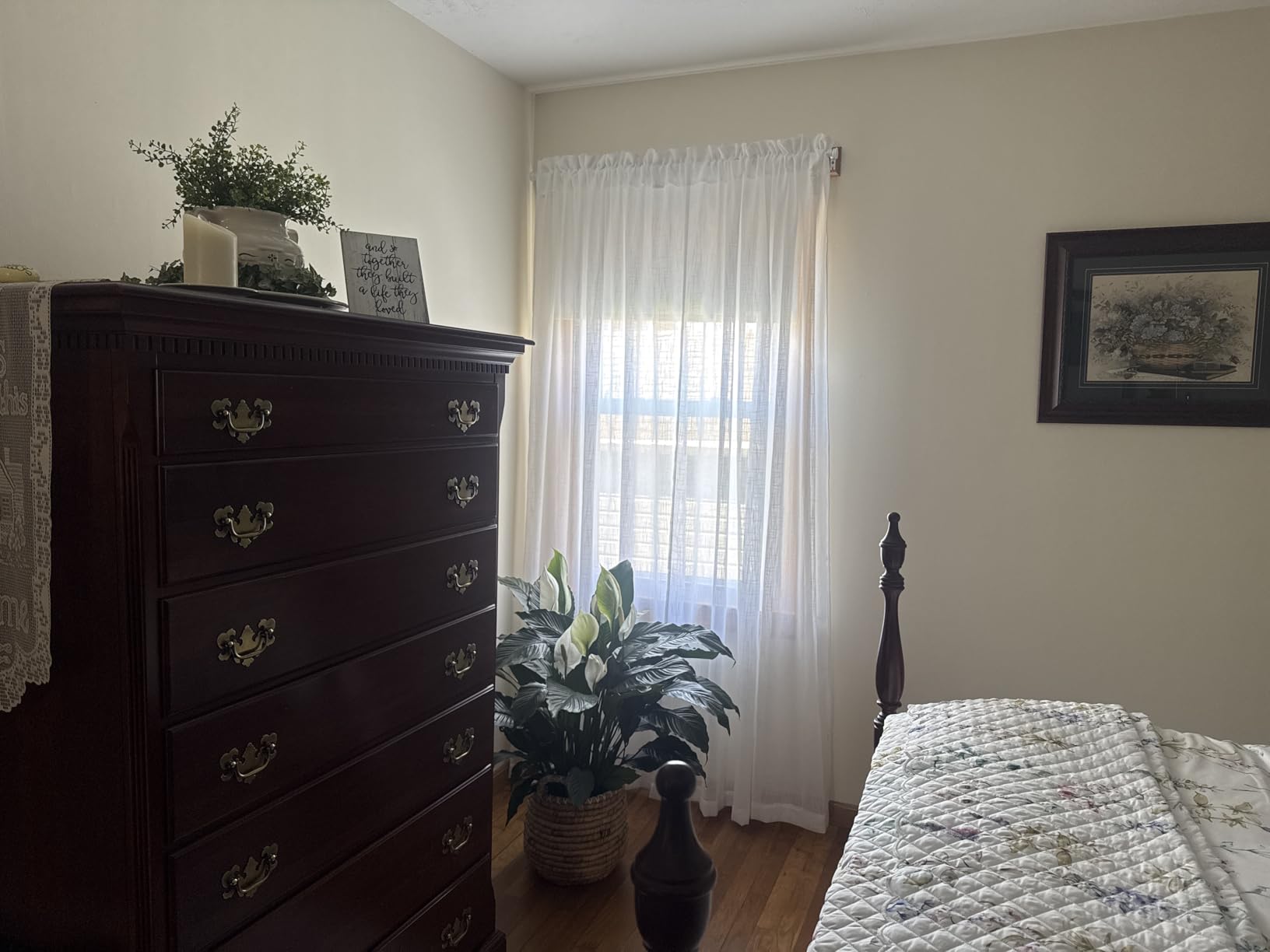 RYB HOME White Semi Sheer Curtains 84 inches Long - Living Room Curtains for Half Privacy, Linen Textured Sheer Light Filtering Vertical Window Drapes for Bedroom Dining, Width 52 inch, 2 Panels customer photo 2