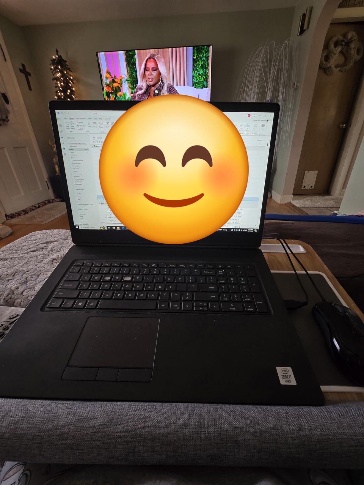 HUANUO Lap Desk - Fits up to 17 inches Laptop Desk, Built in Mouse Pad & Wrist Pad for Notebook, Laptop, Tablet, Lap Stand with Tablet, Pen & Phone Holder, Wood Grain customer photo 2