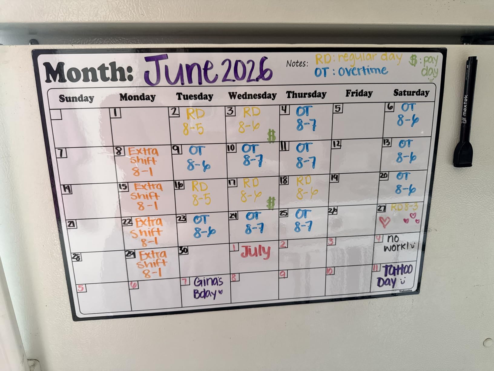 Fridge Calendar Magnetic Dry Erase Whiteboard Calendar for Refrigerator Planners 16.9 Inches X 11.8 Inches customer photo 2