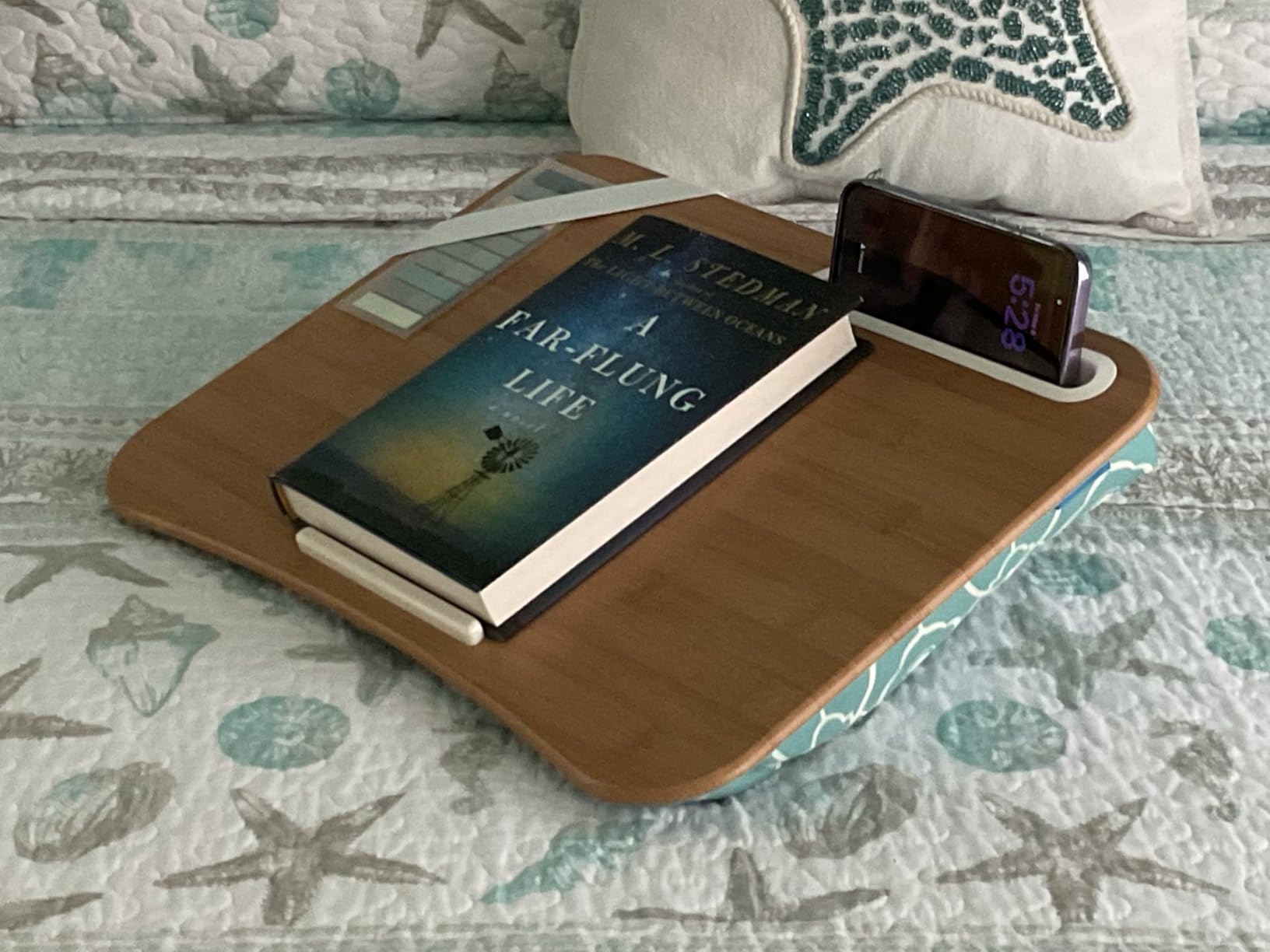 LAPGEAR Designer Lap Desk with Phone Holder and Device Ledge - Aqua Trellis - Fits up to 15.6 Inch Laptops - Style No. 45422 customer photo 2