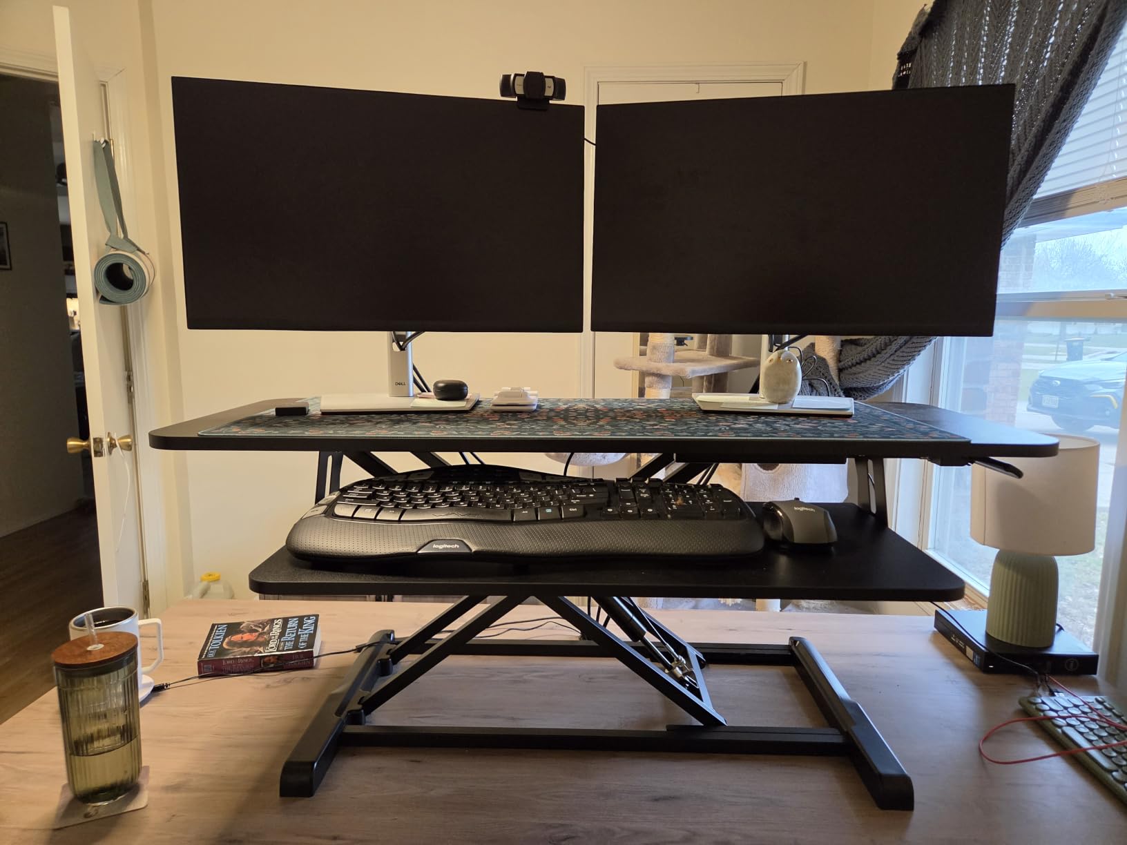 TechOrbits Standing Desk Converter - 32 Inch Adjustable Sit to Stand Up Workstation, Dual Monitor Desktop Riser with Keyboard Tray, Black 32