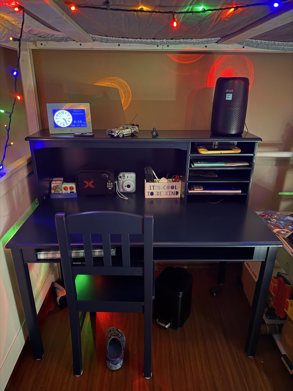 Guidecraft Kids Media Desk and Chair Set - Navy: Student's Workstation with Storage, Wooden Writing Table with Hutch and Shelves for Kids Bedroom, Boys Study Desk Set customer photo 2