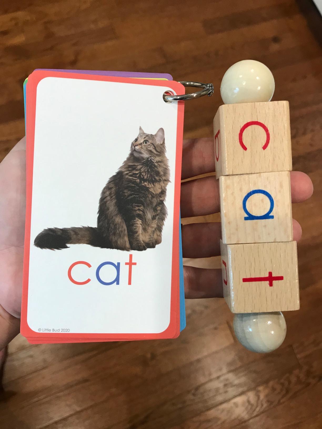 LITTLE BUD KIDS Spin-and-Read Montessori Phonetic Reading Blocks with CVC Phonics Flashcards for Beginner Readers, Montessori Reading Wooden Toys for 3 Years + customer photo 2