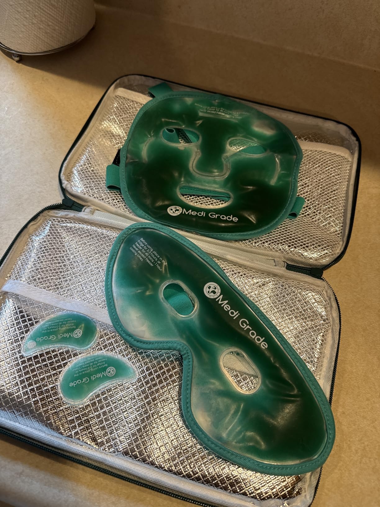 Medi Grade Cooling Ice Face Mask and Cooling Eye Mask for Puffy Eyes & Migraine Relief - Self Care Face Ice Pack with ChillGel Face Ice Mask Technology - Cooling Face Mask, Eye Pads and Bag customer photo 1