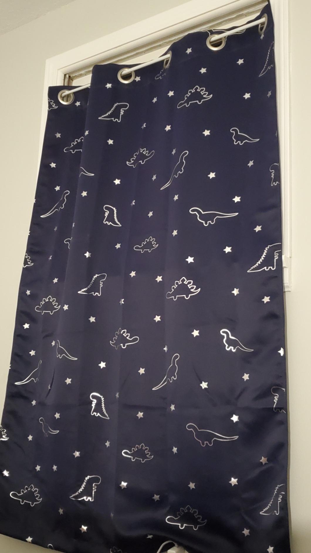 LORDTEX Dinosaur and Star Foil Print Blackout Curtains for Kids Room - Thermal Insulated Curtains Noise Reducing Window Drapes for Boys and Girls Bedroom, 52 x 63 Inch, Navy, Set of 2 Panels customer photo 1