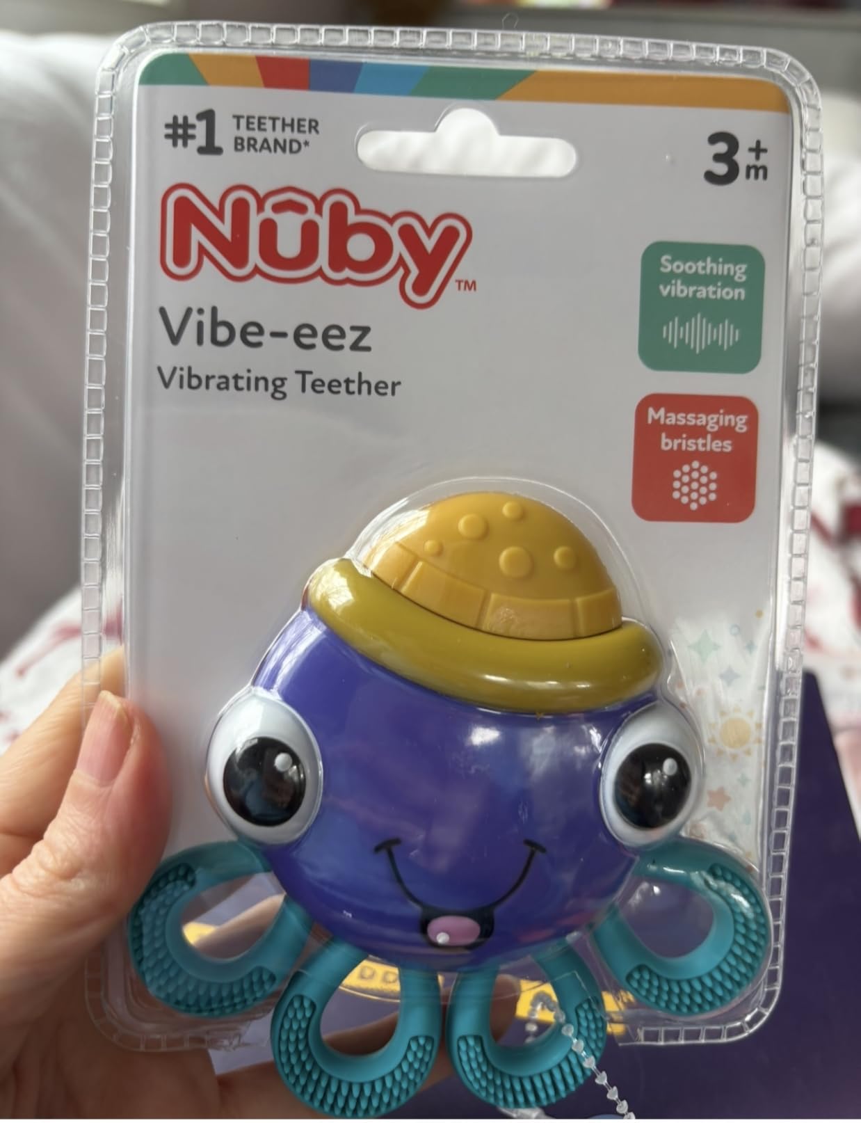 Nuby Vibe-EEZ Vibrating Teether - Battery Powered - Textured Surface and Easy to Grasp Toy for Baby Teething Relief - 3+ Months - Octopus customer photo 1
