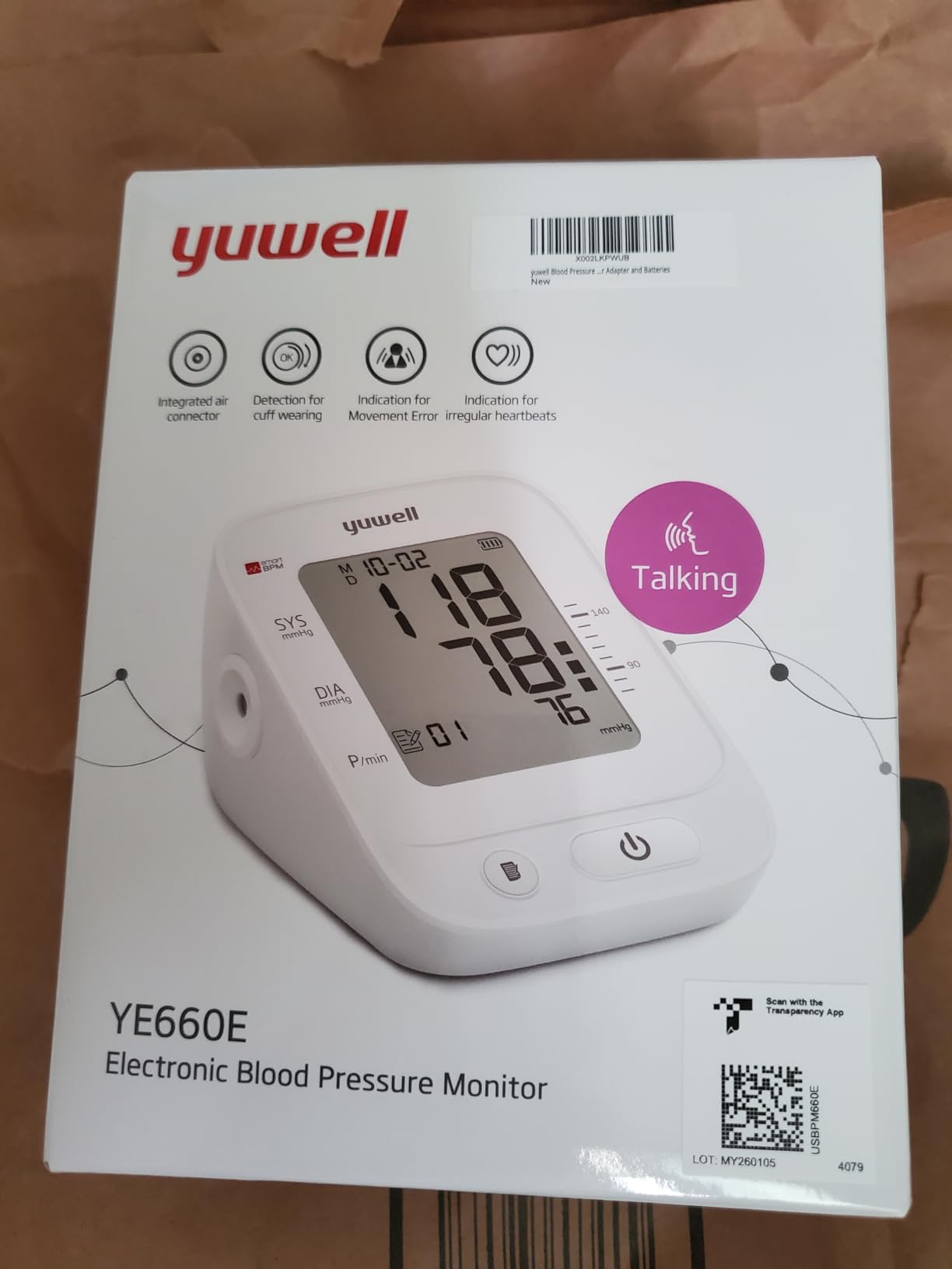 yuwell Blood Pressure Monitor, Large Upper Arm Blood Pressure Cuff, Digital Blood Pressure Machine for Home Use, Large Display, Stores 99 Readings, Voice Broadcasting with Power Adapter and Batteries customer photo 1