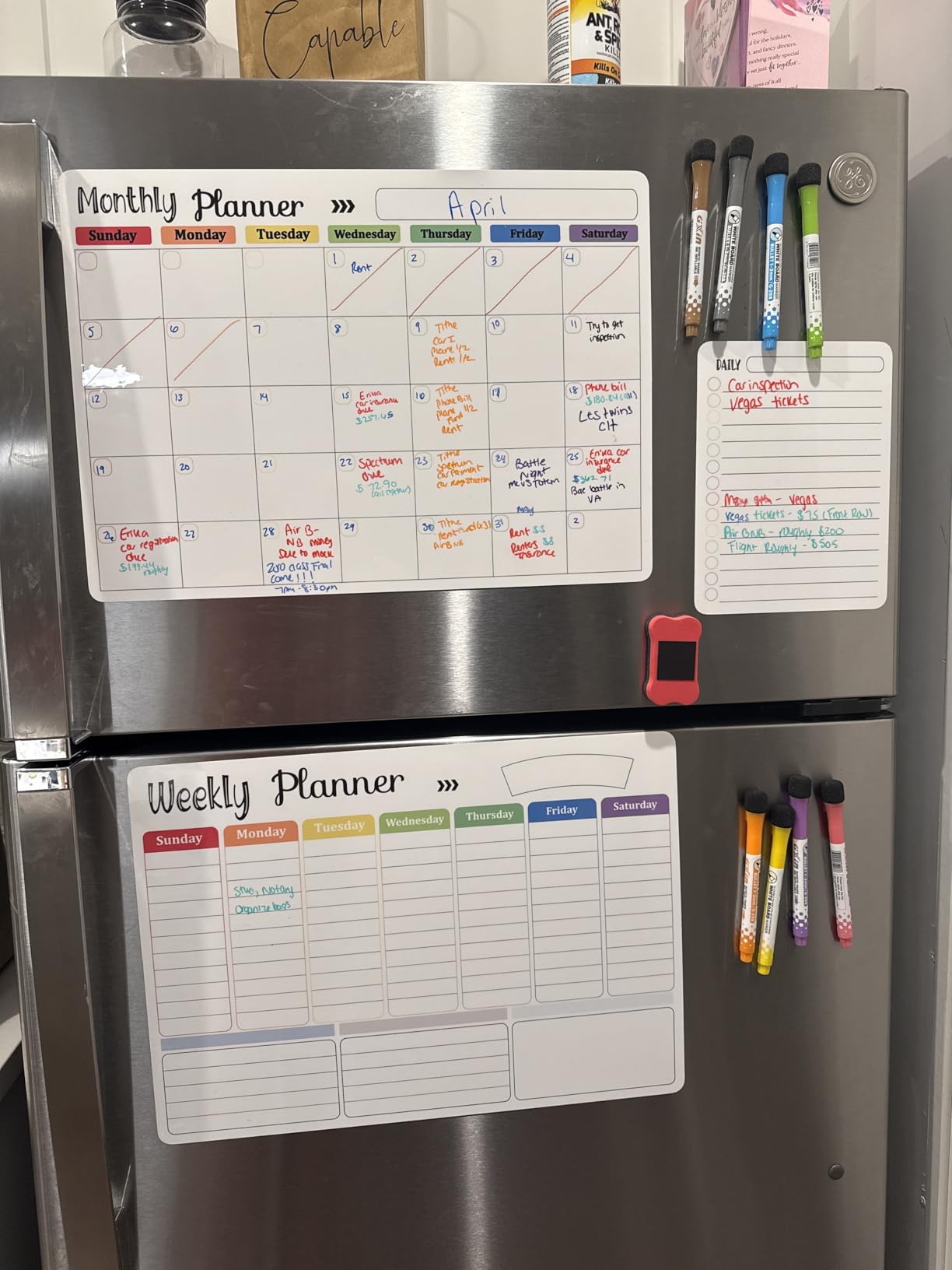Hivillexun 3-Pack Magnetic Dry Erase Calendar Whiteboard Set for Fridge, Wall & Refrigerator - Monthly, Weekly & Daily Planners with 8 Markers & Eraser customer photo 2