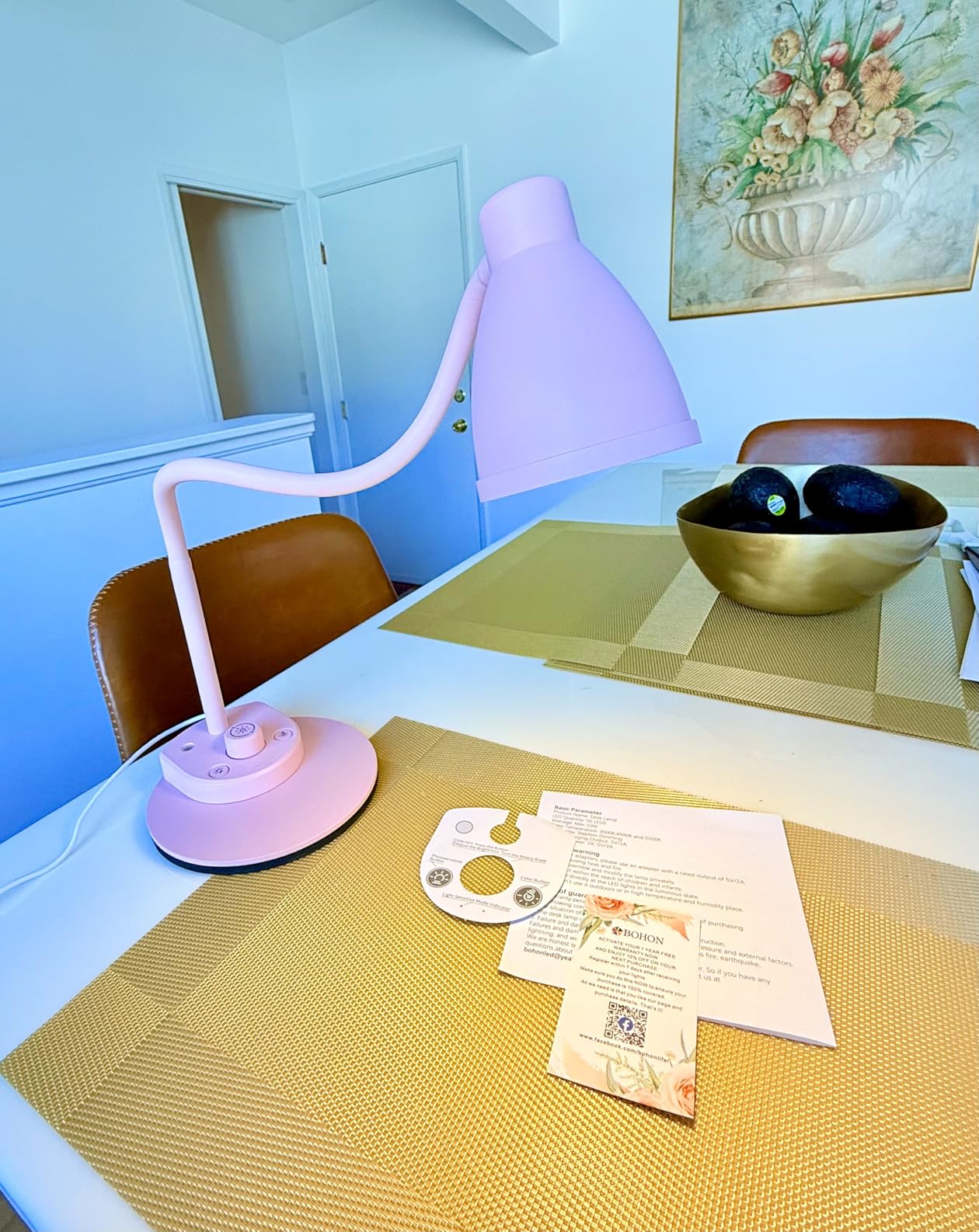 BOHON LED Desk Lamp with USB Charging Port 3 Color Modes Dimmable Reading Light Intelligent Induction Auto Dimming Task Lamp Neck Flexible Table Lamp for Bedside Office, AC Adapter Include customer photo 2