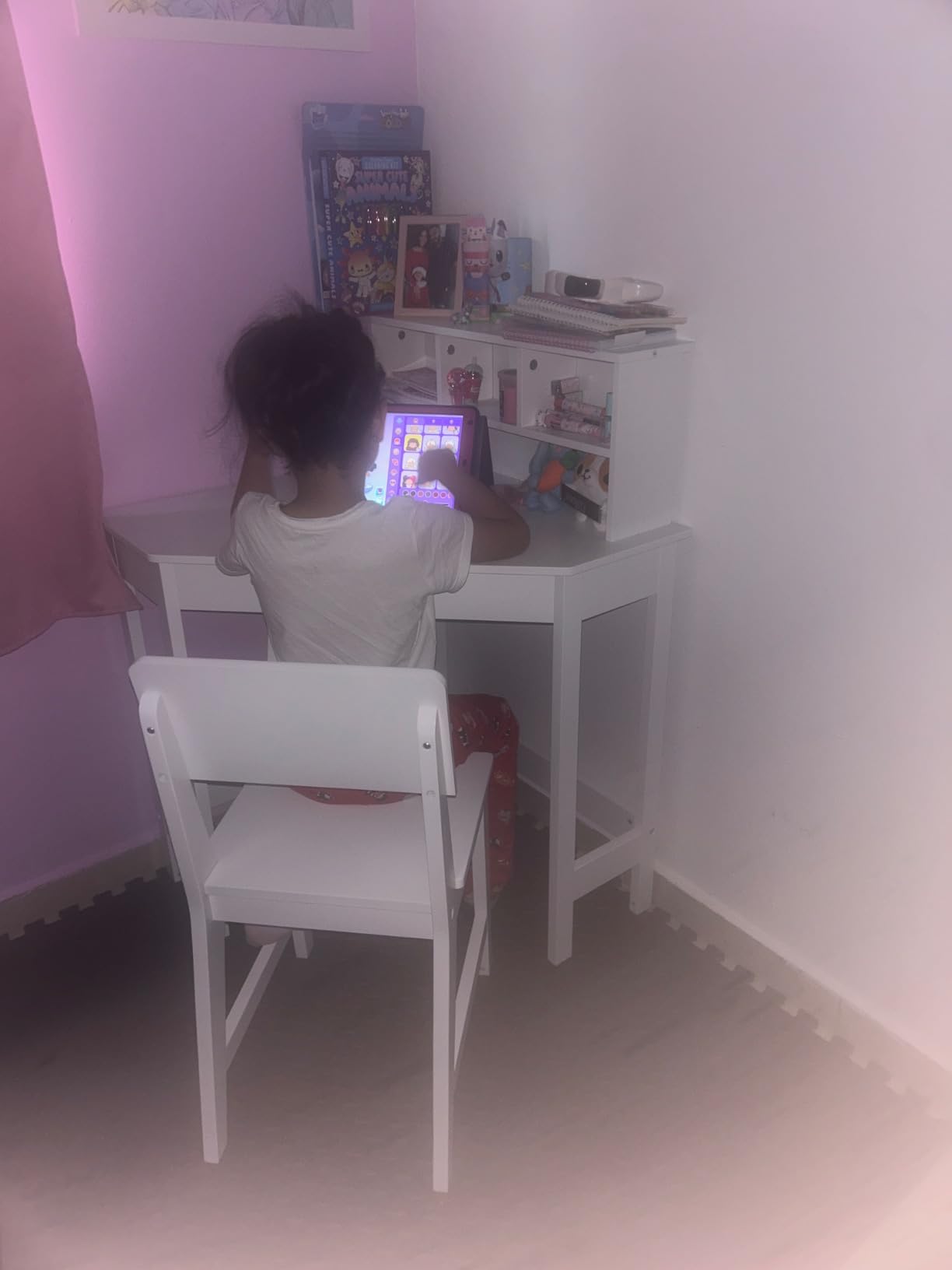 UTEX Kids Desk, Kids Corner Desk and Chair Set, Children Study Table with Storage and Hutch for Home School Use, White customer photo 1