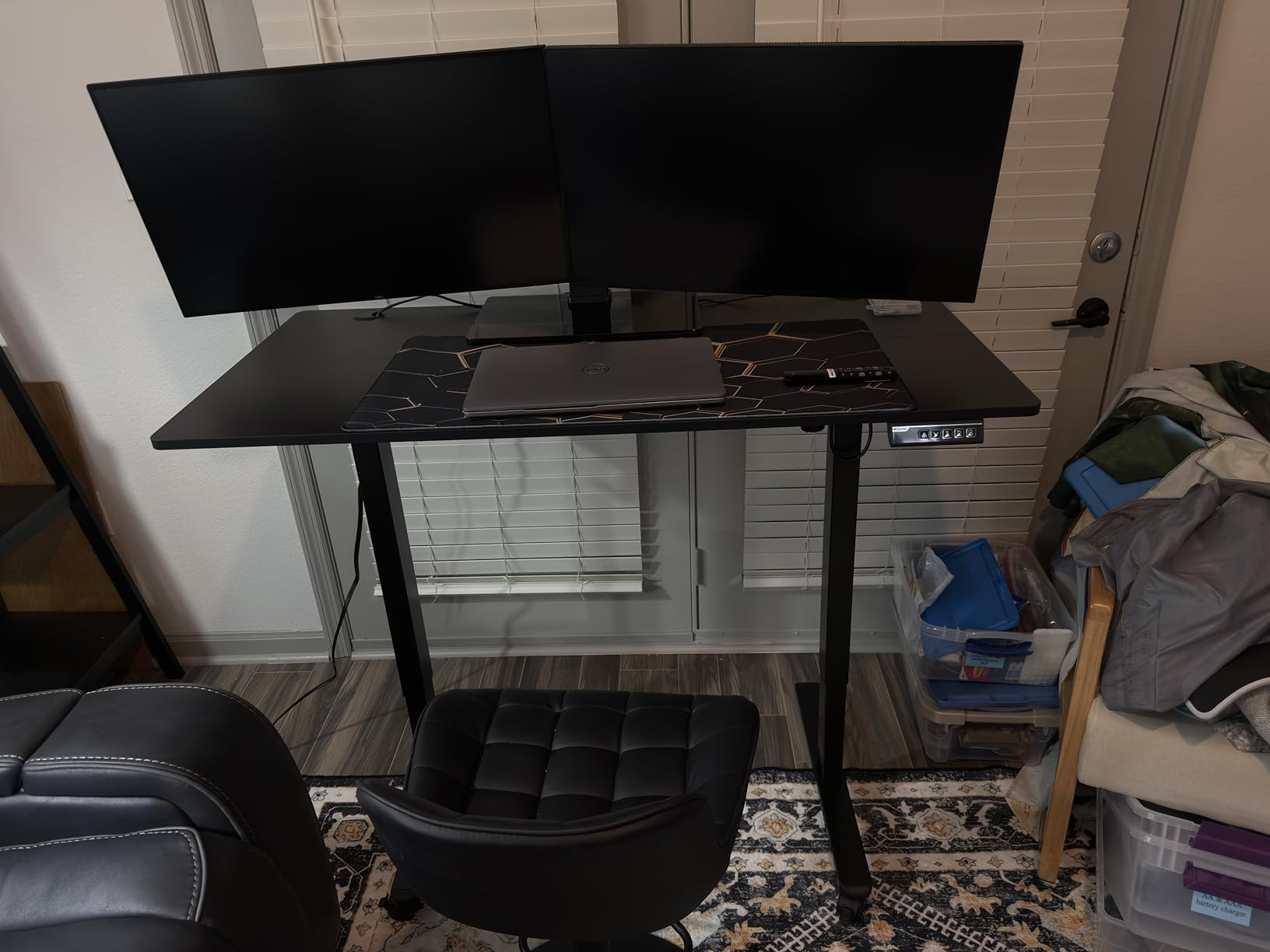 Monomi Electric Height Adjustable Standing Desk, 48x24 Inches, Ergonomic Home Office Sit/Stand Up Desks (Black Steel Frame/Black Top) customer photo 2