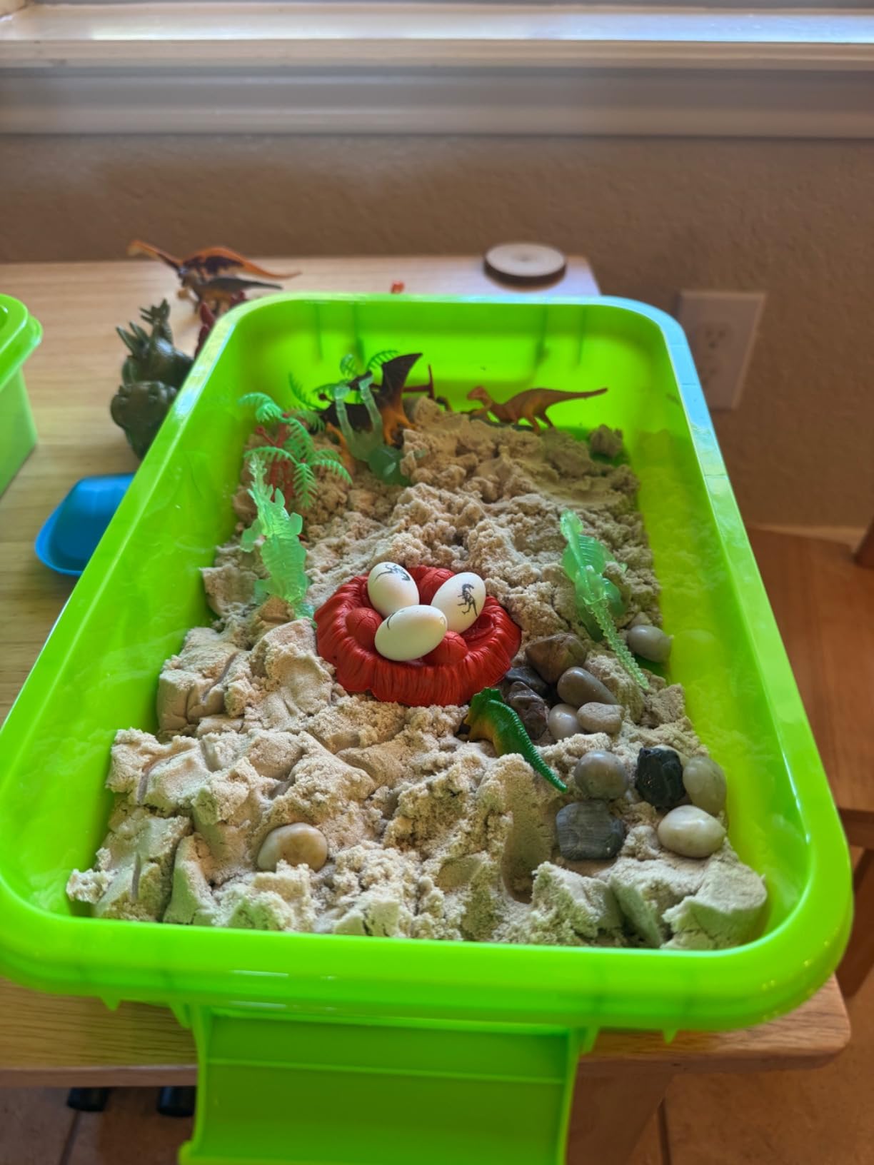 Carolart Dinosaur Sensory Bin, Dinosaur Toys for Boys and Girls, Dinosaur Sandbox Play Set with Glow Skeletons, Volcano and Sensory Sand, Kids Activity Kit Ages 3-8 customer photo 2