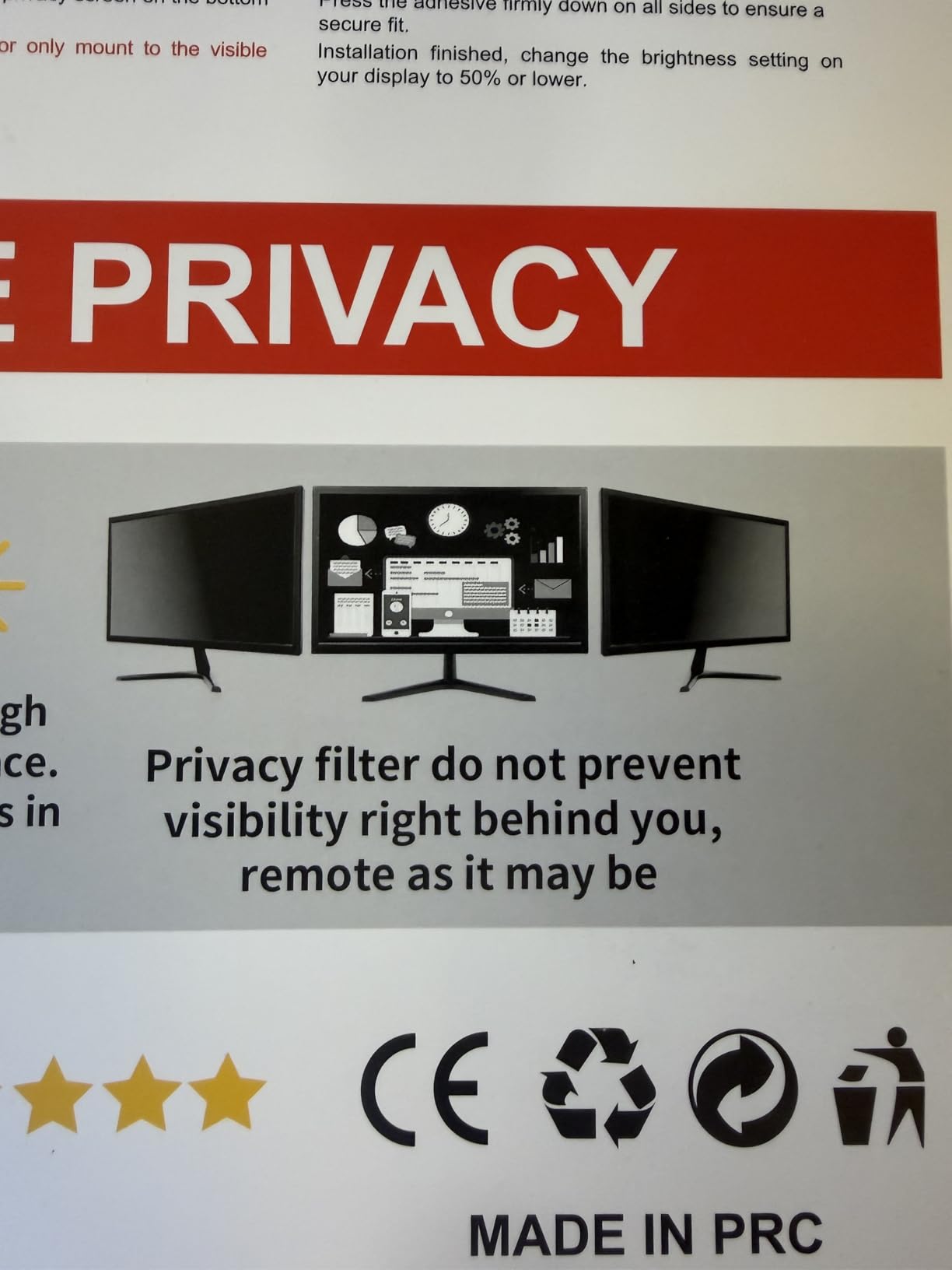 Computer Privacy Screen Filter for 27 Inch 16:9 Widescreen Monitor, Anti-Spy/Anti Glare Protector Office Accessories - WxH: 23 9/16