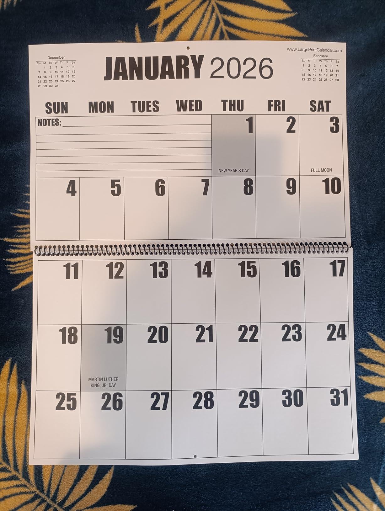 Jumbo Large Print Wall 2026 Calendar | Heavy Paper so ink does not bleed through | 13-Months, January 2026 to January 2027 | 17