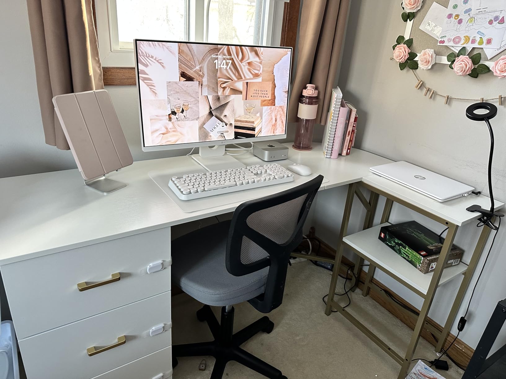 Techni Mobili L Shaped Desk - Two-Toned Computer Desk with Drawers & Storage Shelves - Simple Modern Furniture & Home Office Space Corner Table for Work & Writing customer photo 1