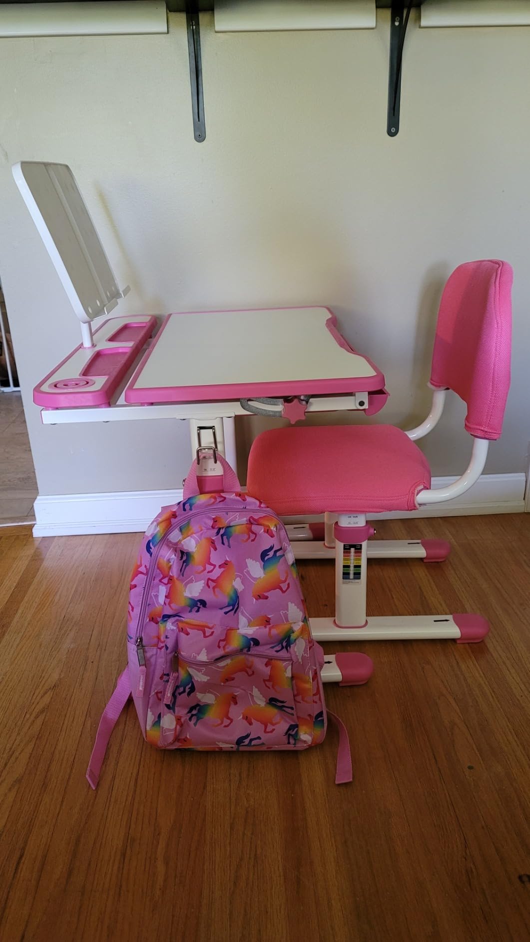 Artist hand Kids Study Desk and Chair Set Height Adjustable Children School Girl Table Large Writing Board Desk with LED Lamp Pull Out Drawer Pencil Case Bookstand customer photo 1