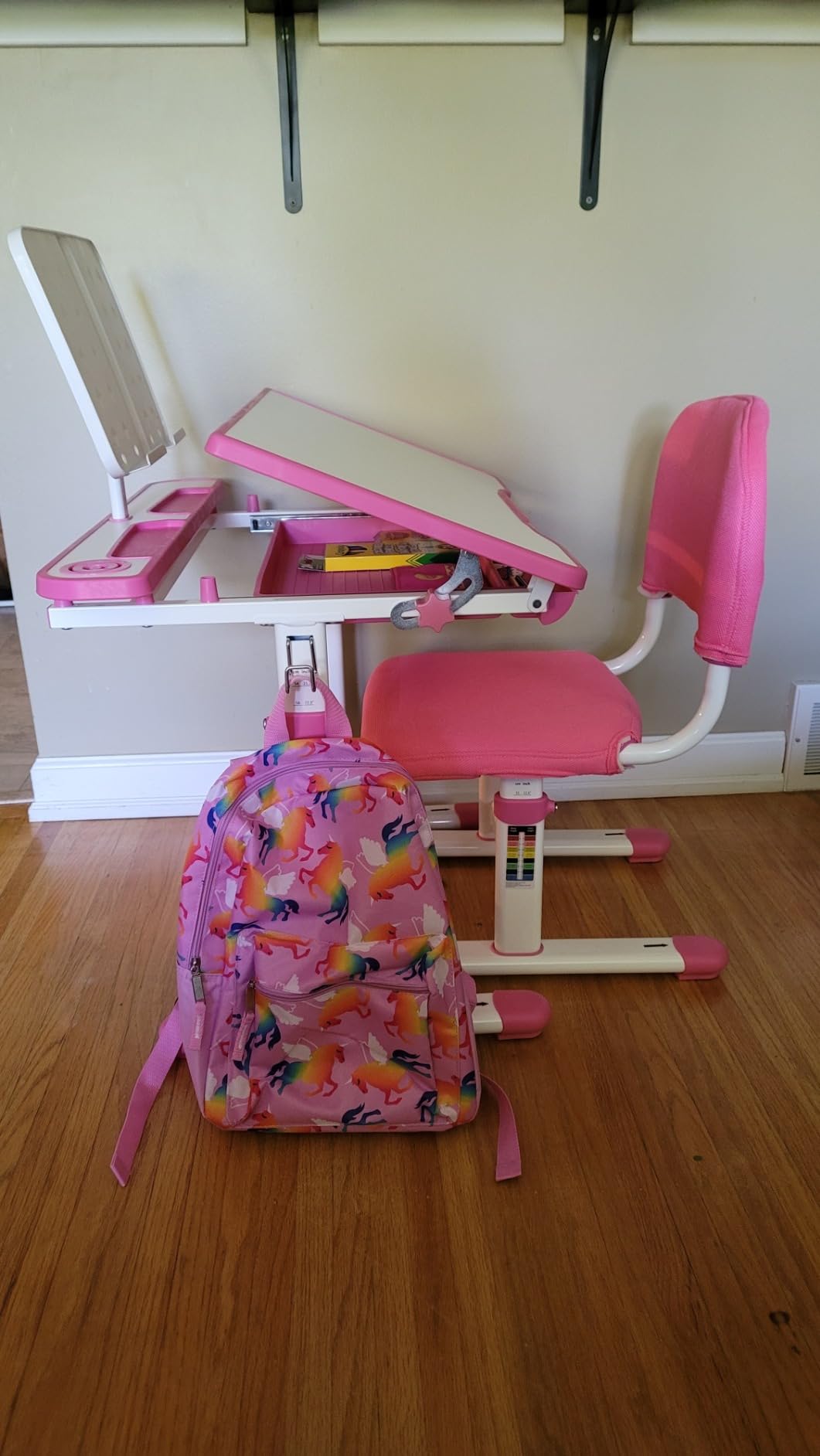 Artist hand Kids Study Desk and Chair Set Height Adjustable Children School Girl Table Large Writing Board Desk with LED Lamp Pull Out Drawer Pencil Case Bookstand customer photo 2