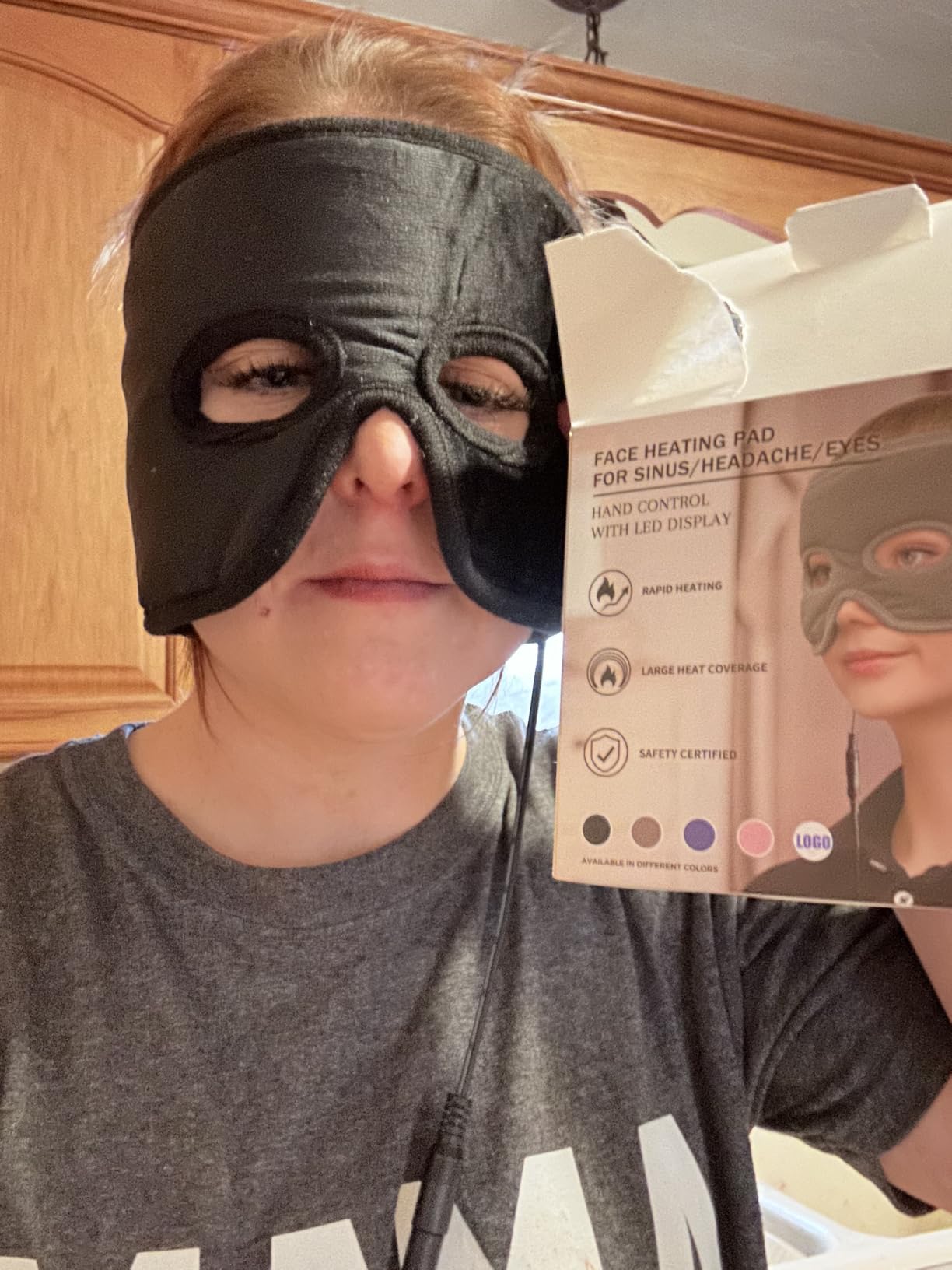 Moist Heat Sinus Pressure Relief Mask with 3 Heat Settings, Extra Large Face Heating Pad for Eyes, Sinusitis, Hormone Migraine, Tension Headache Relief Black customer photo 1