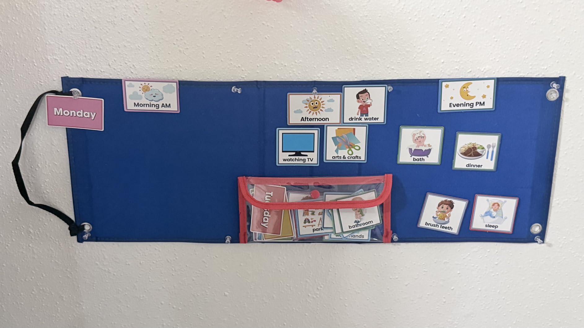 ALSLEA Visual Schedule for Kids with Autism Chore Chart for Toddler Planning Board Daily Routine Chart Autism Learning Materials Classroom, Home Use with 124 Cards (Blue) customer photo 1