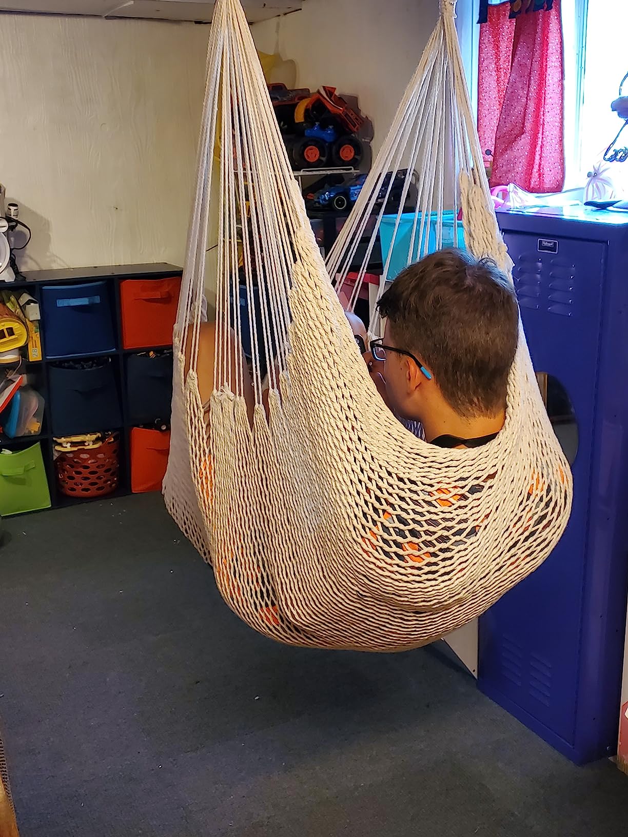 Abby & Noah Natural Handwoven Cotton Sensory Swing for Kids & Adults | Autism ADHD Therapy Swing with Hug-Like Calming Effect | Indoor Hanging Sensory Hammock | Holds Up to 300 lbs (Medium 96