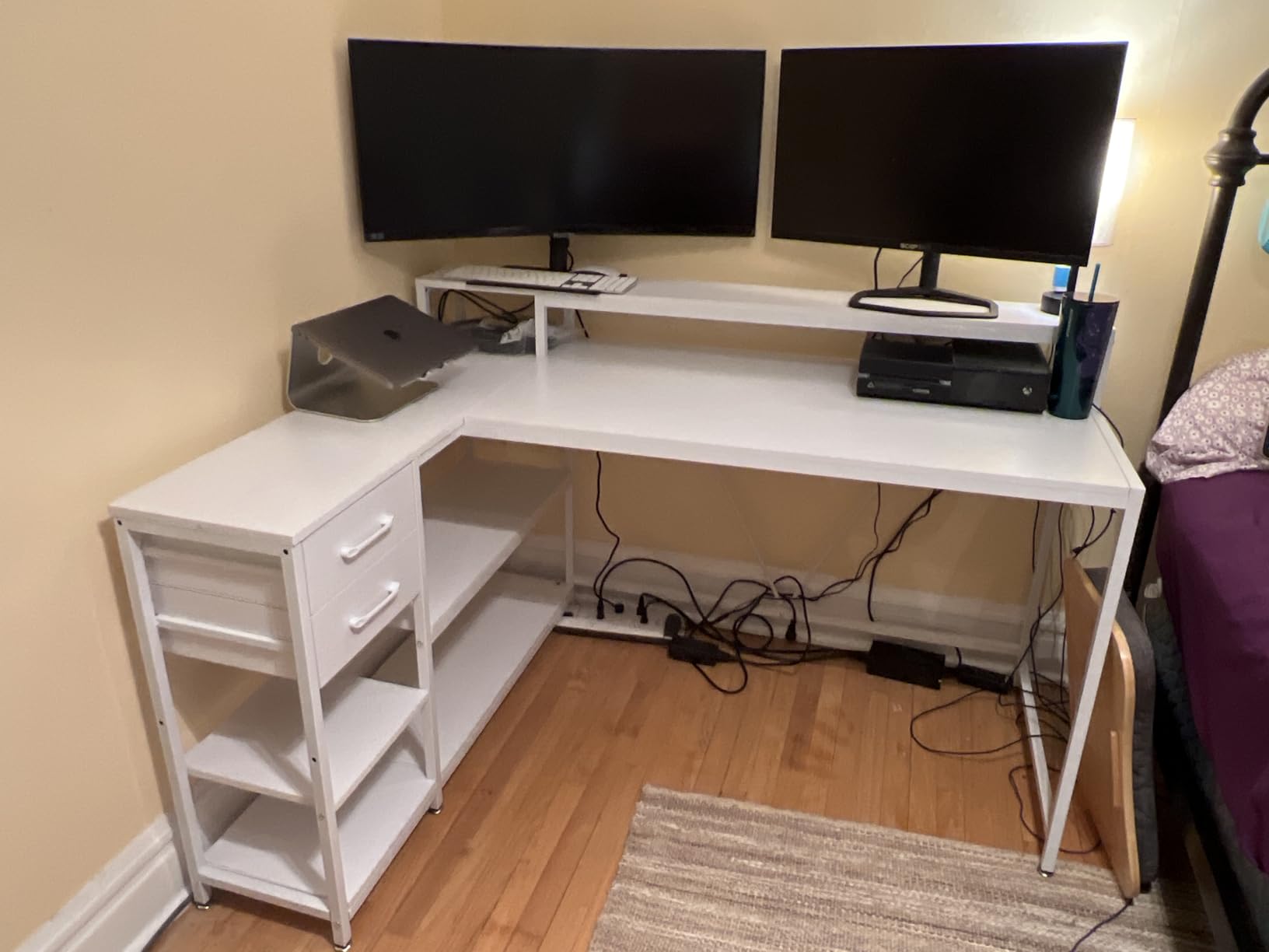 Tribesigns 55-inches Reversible L Shaped Desk with Drawer, Modern White L Corner Desk Home Office Table with Storage Shelves and Monitor Stand, Wooden and Metal PC Desk for Small Space customer photo 1