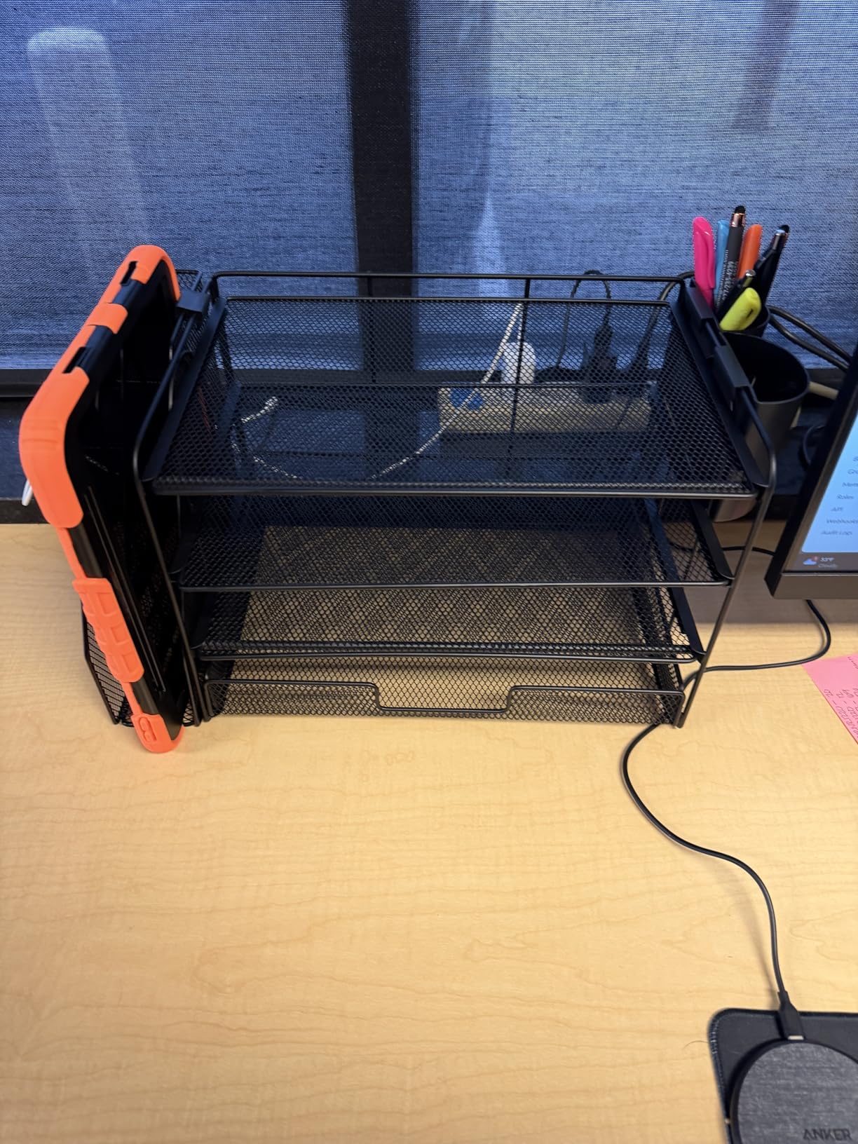 OPNICE Desk Organizer, 4-Tier Desktop File Organizer with Drawer and 2 Pen Holders, Office Desk Accessories, File Sorters, Workspace Organizers for Office Supplies(Black) customer photo 1
