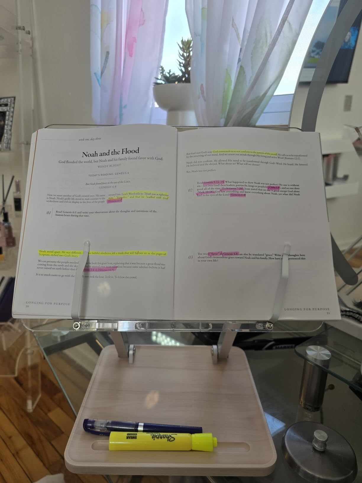 Adjustable Acrylic Book Stand for Reading, Book Holder with Pen Slot, Foldable Desktop Riser for Laptop, Recipe, Textbook - Hands-Free, Cookbook Stand, Clear Design with Page Clips customer photo 2