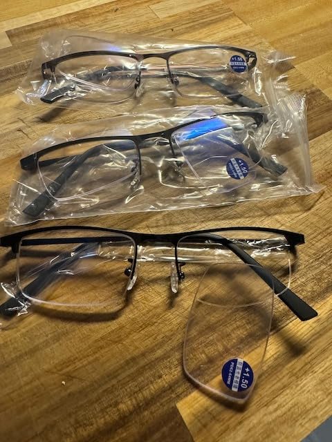 3 Pack Blue Light Blocking Reading Glasses for Men, Stylish Half Frame Metal Computer Readers, Lightweight Spring Hinge Eyeglasses Anti Eyestrain/Glare/UV (Mix Color, Black+Grey+Brown, 1.5) customer photo 2