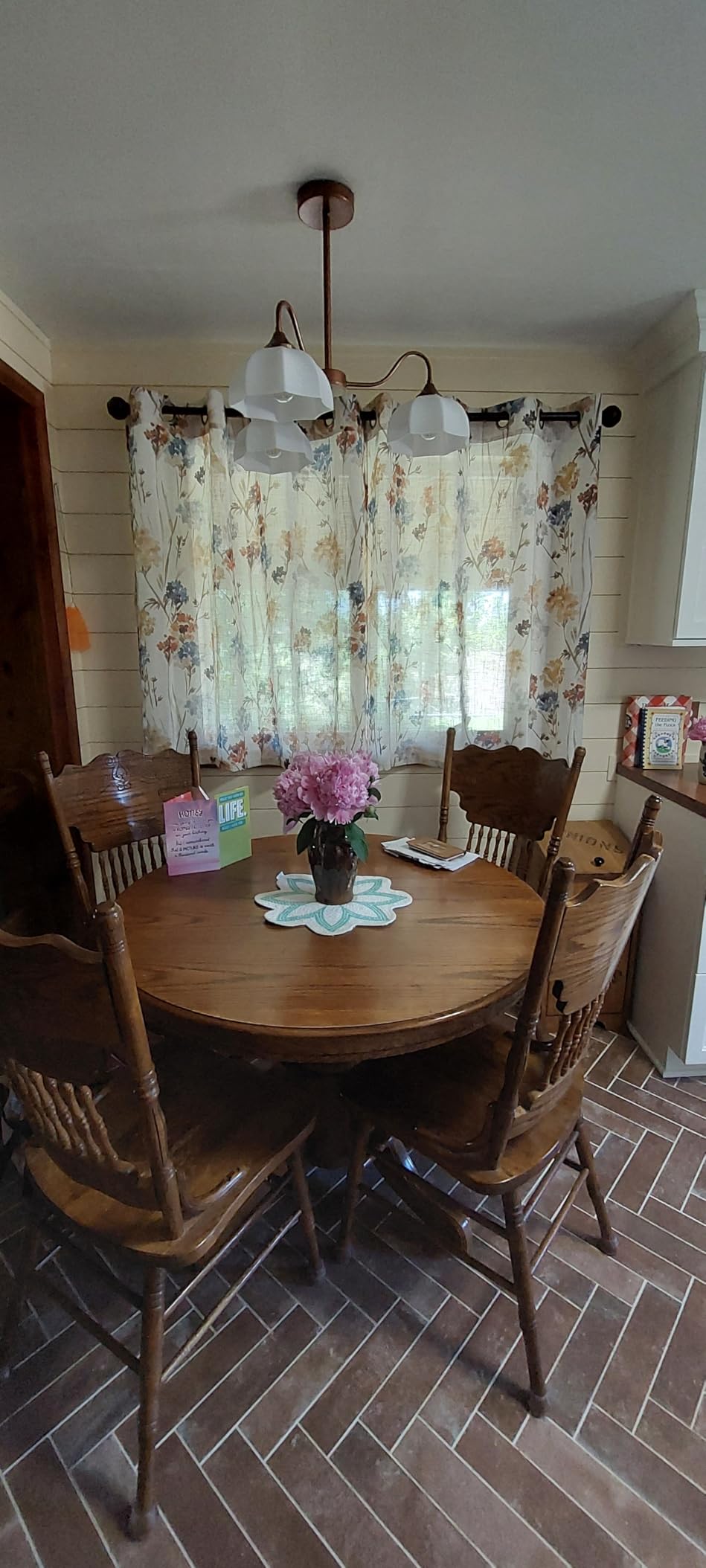 MYSKY HOME Floral Linen Curtains 84 inch Length 2 Panels Set Summer Flower Patterned Semi Sheer Light Filtering Privacy Farmhouse Grommet Drapes for Living/Dining Room, Yellow, W52 x L84, Pack-2 customer photo 1
