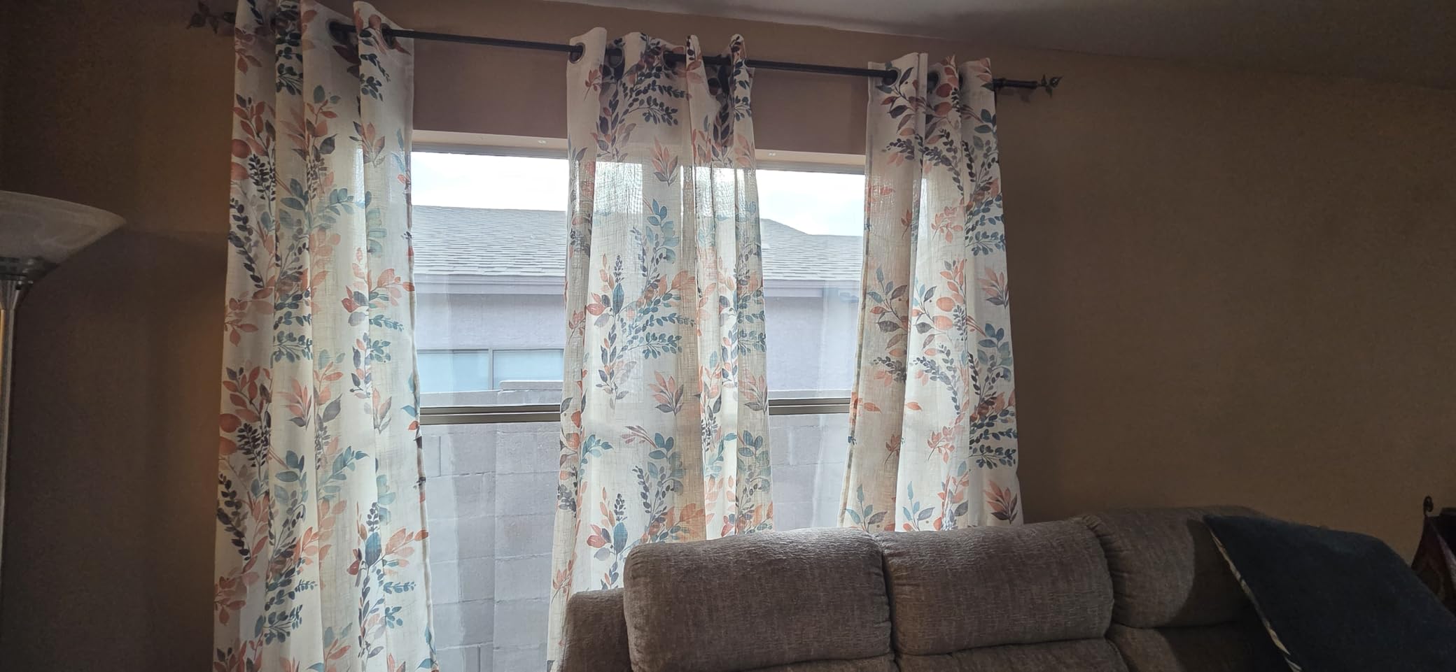 MYSKY HOME Floral Linen Curtains 84 inch Length 2 Panels Set Summer Flower Patterned Semi Sheer Light Filtering Privacy Farmhouse Grommet Drapes for Living/Dining Room, Yellow, W52 x L84, Pack-2 customer photo 2