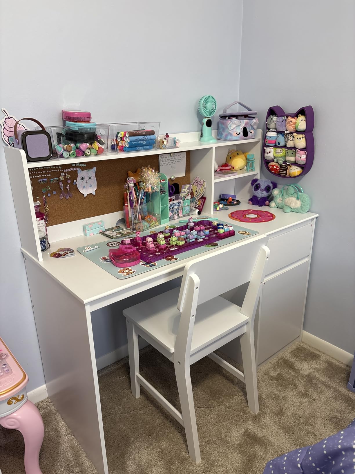 UTEX Wooden Kids Desk and Chair Set with Hutch and Storage for Ages 5-12 | Kids Study Table with Cork Bulletin Board, Ergonomic Chair, Spacious Tabletop, Multi-Zone Storage, Water-based Paint customer photo 1
