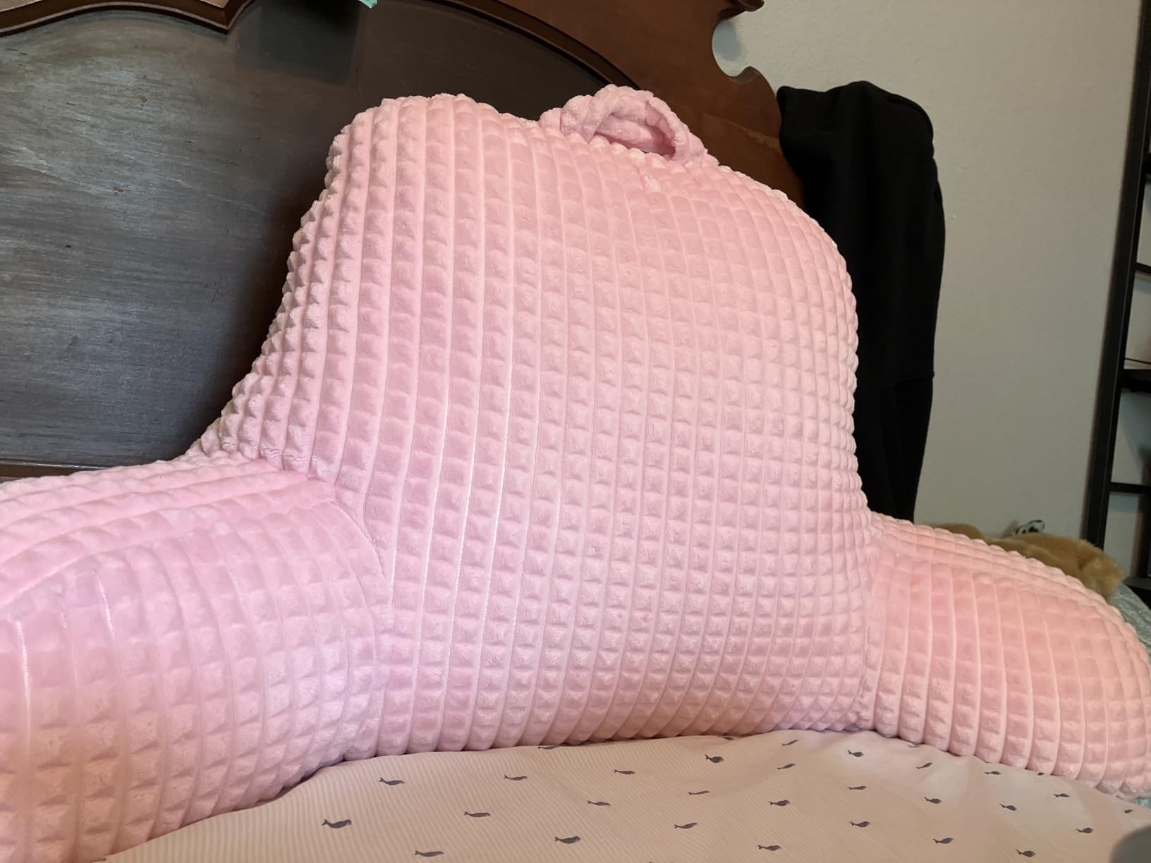 A Nice Night Reading Pillow Bed Wedge Large Adult Children Backrest with Arms Back Support for Sitting Up in Bed/Couch for Lounging Bedrest, Waffle Stereoscopic Design, Navy customer photo 2