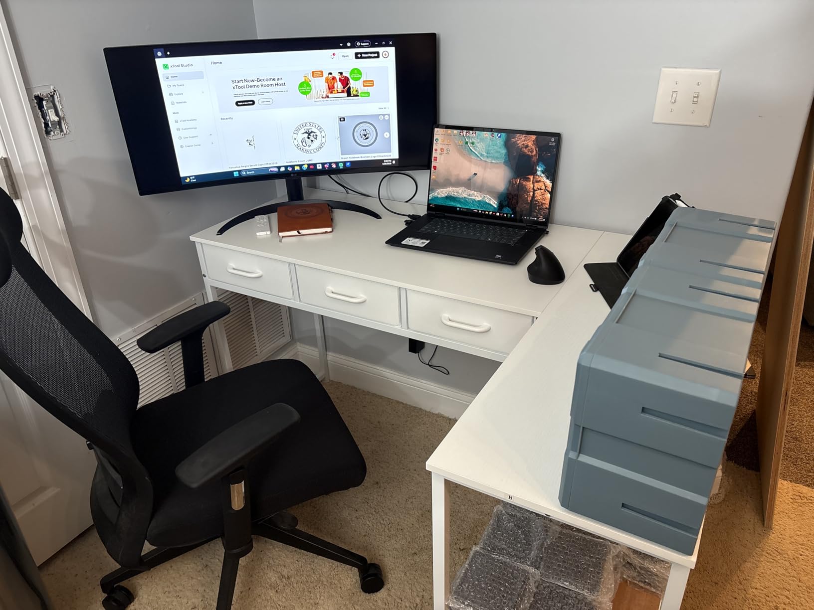 AODK 53 Inch L Shaped Computer Desk with Drawers, Corner Desk with Power Outlets & Reversible Storage Shelves, for Home Office Gaming, White customer photo 1