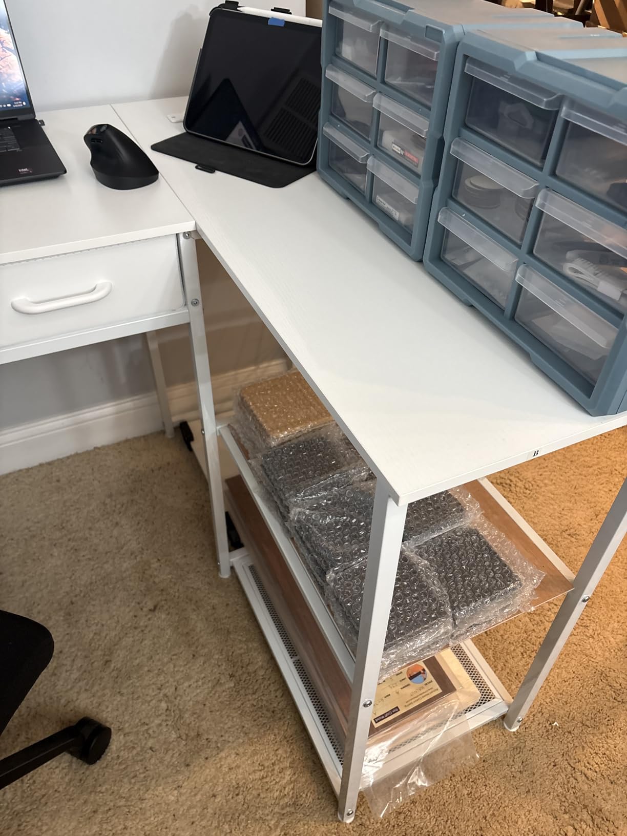 AODK 53 Inch L Shaped Computer Desk with Drawers, Corner Desk with Power Outlets & Reversible Storage Shelves, for Home Office Gaming, White customer photo 2
