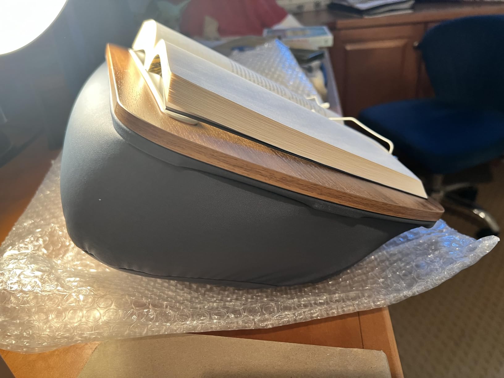 ERGONOV Lap Beanbag Book Stand for Hands Free Reading, Comfortable Reading Pillow Stand Minimize Neck Strain, Perfect Idea for Book Lovers in Dorm Room or Anywhere Else with Bookseat (Gray) customer photo 2