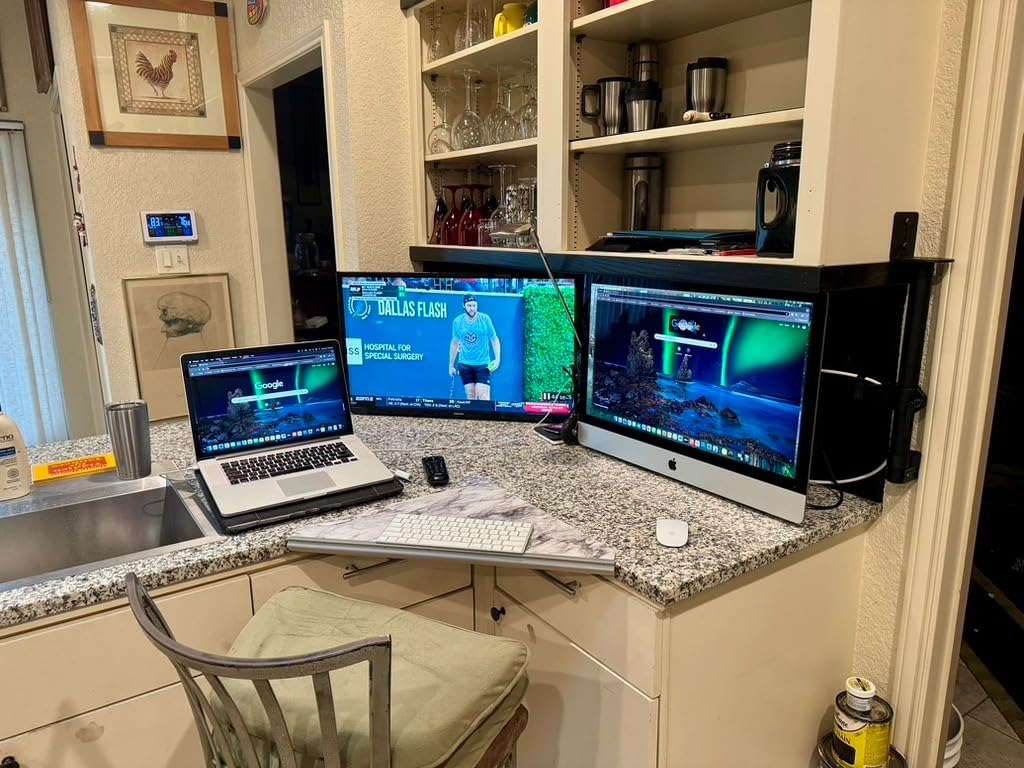 Amazon Basics Gas Spring Dual Computer Monitor Arm Desk Mount, Adjustable, Holds up to 27 inch Monitors, Black customer photo 1
