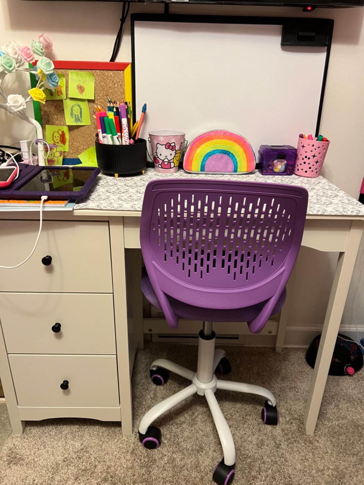 Giantex Kids Desk Chair, Armless Mesh Children Study Seat, Swivel Teen Desk Computer Chair with Adjustable Height & Lumbar Support, Turquoise customer photo 2