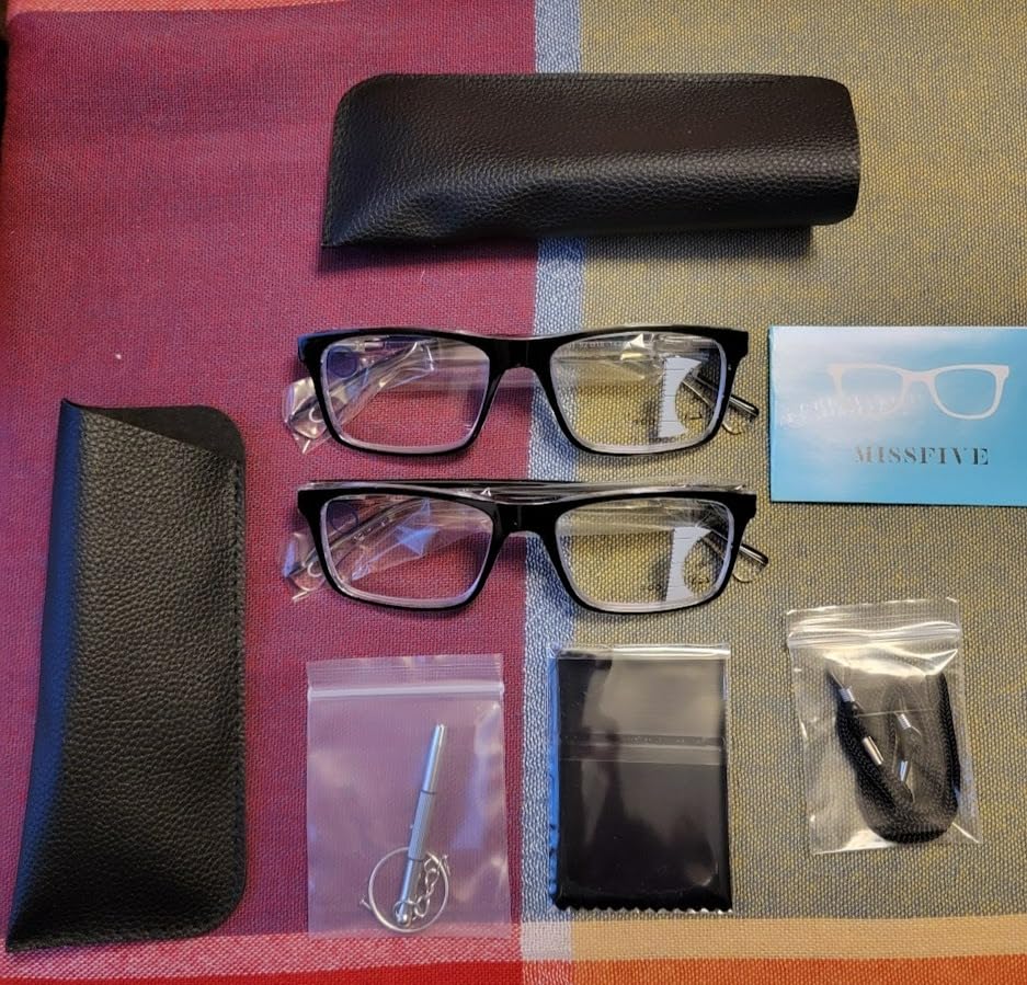 Missfive 2-Pack Light Multifocus Progressive Reading Glasses Men, Blue Light Blocking Multifocal Spring Hinge Trifocal Readers No-Line Stylish Black Eyeglasses (Workspace For Near Range, +2.5) customer photo 2