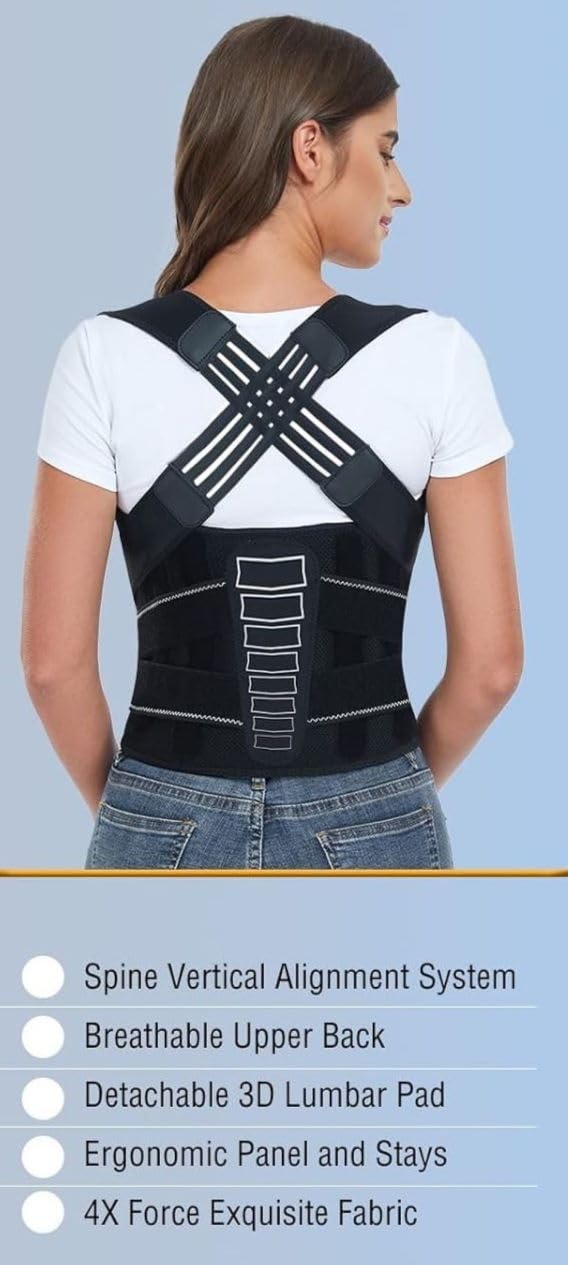 Back Brace Posture Corrector for Women and Men with Spine Vertical Alignment System, Lower Back Pain Relief, Back Straighter Instant Posture Corrector - Scoliosis (Black, Medium) customer photo 1