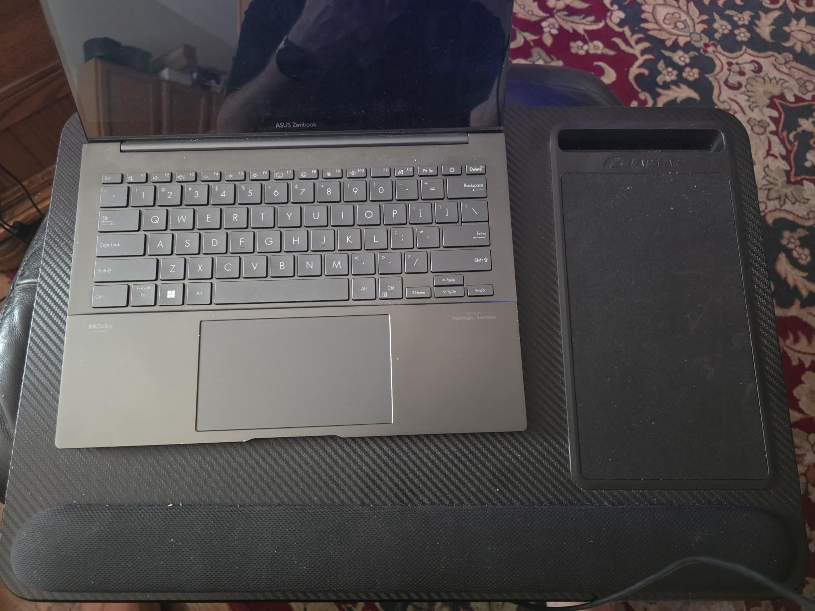 LAPGEAR Home Office Pro Lap Desk with Wrist Rest, Mouse Pad, and Phone Holder - Espresso Woodgrain - Fits up to 15.6 Inch Laptops - Style No. 91612 customer photo 2