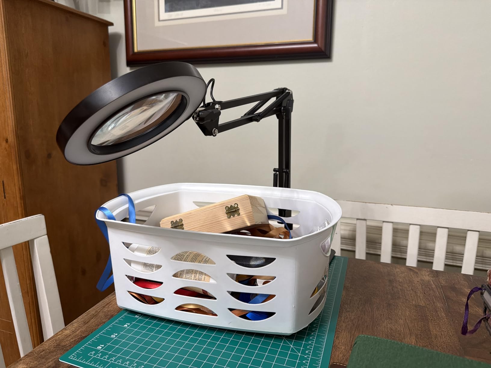 LED Magnifier Desk Lamp with Stand and Clamp, 3 Color Modes & Stepless Dimming 5-Diopter Glass Lens, Adjustable Swivel Arm - Magnifying lamp for Close Work, Repair, Crafts, Reading customer photo 1