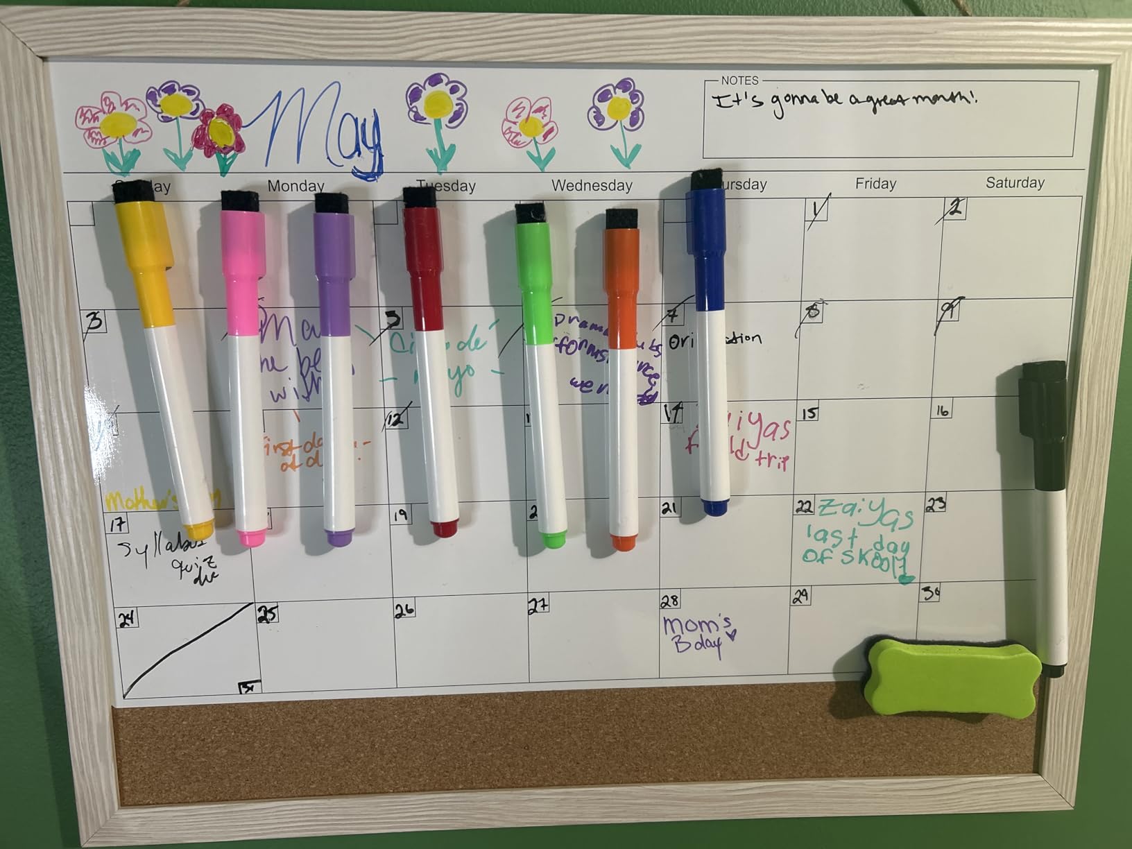 Calendar Whiteboard for Wall, TANKEE 17x13 Inches Whiteboard Calendar Cork Board Combo, Small Magnetic White Board with Wood Framed, Hanging Dry Erase Board for Kitchen Home Office School Planner customer photo 1