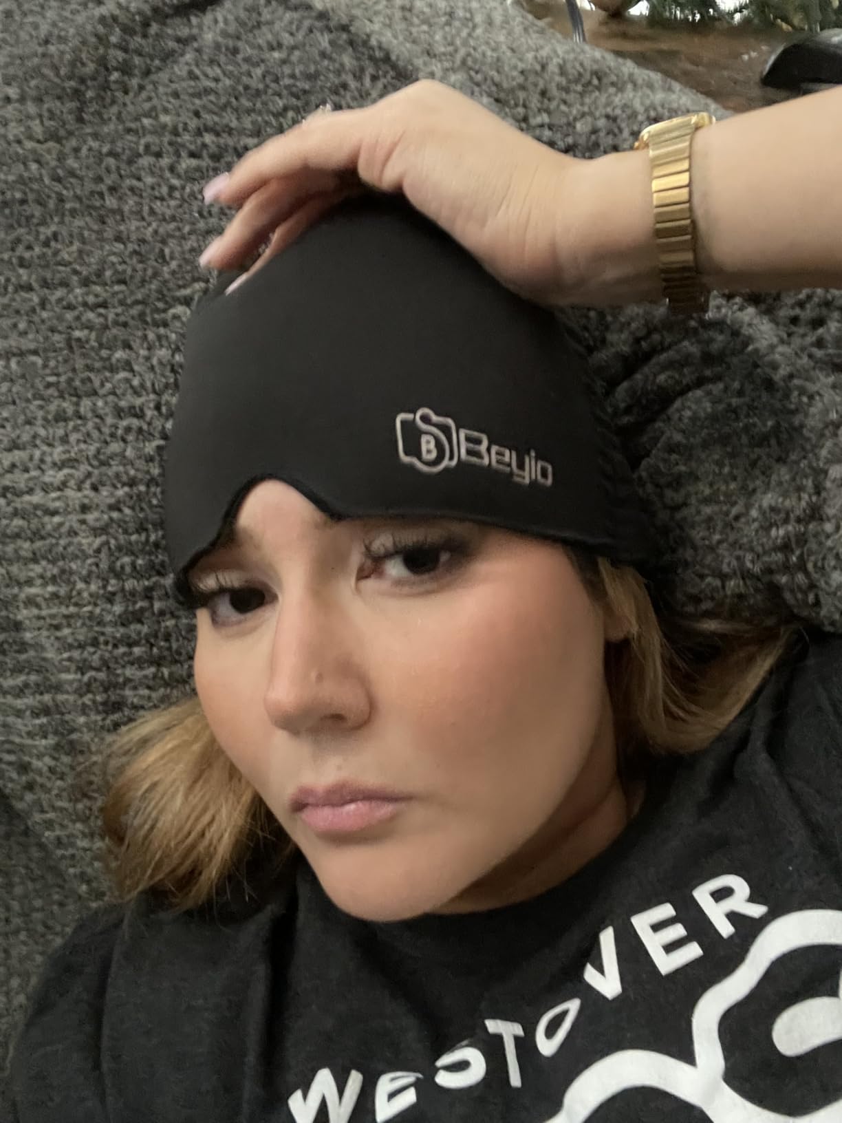 Migraine Relief Cap, All Around Gel Covered Reusable Headache Relief Cap, Black Migraine Cap for Headache Relief, Puffy Eyes customer photo 2