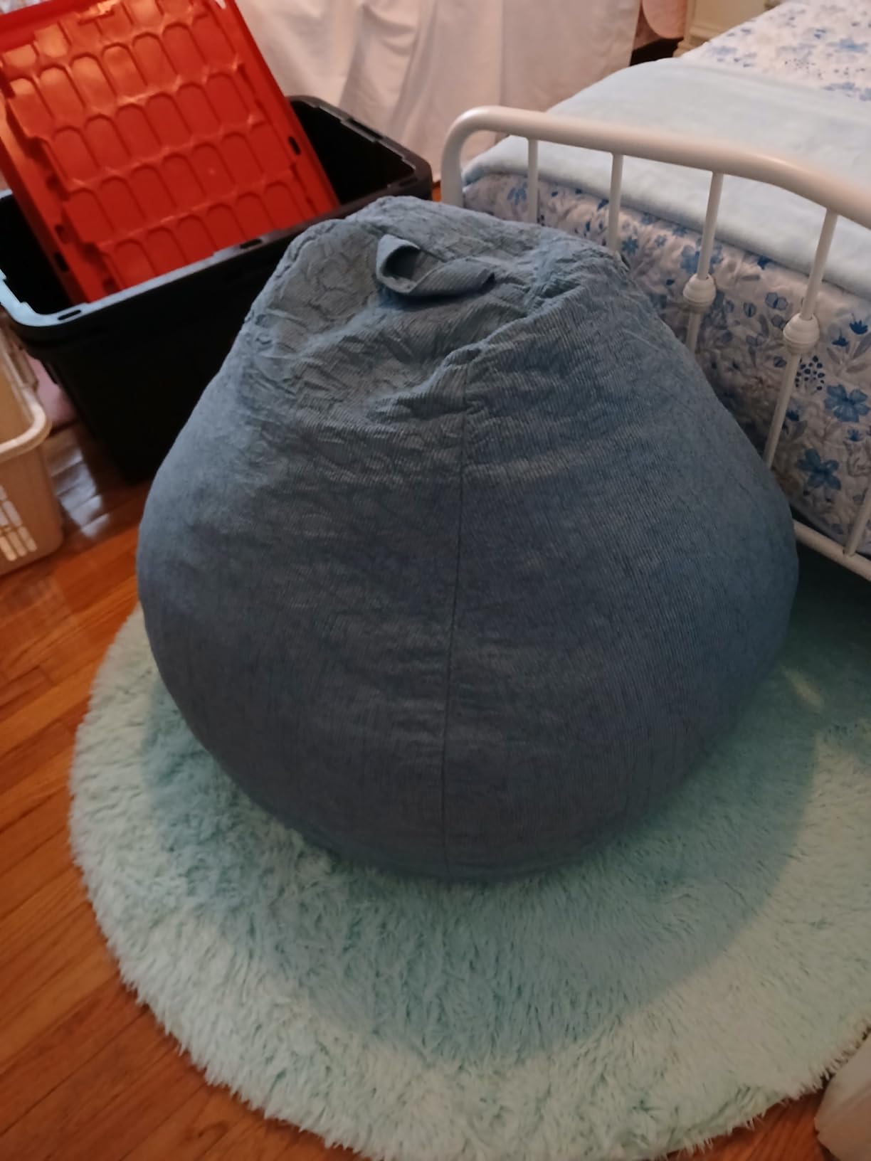 ENBAOHUI 3FT Memory Foam Bean Bag Chairs for Teens or Kids with Filling Bean Bag Sofa with Handle Super Soft Corduroy Fabric Lazy Sofa 3 Foot Blue customer photo 1