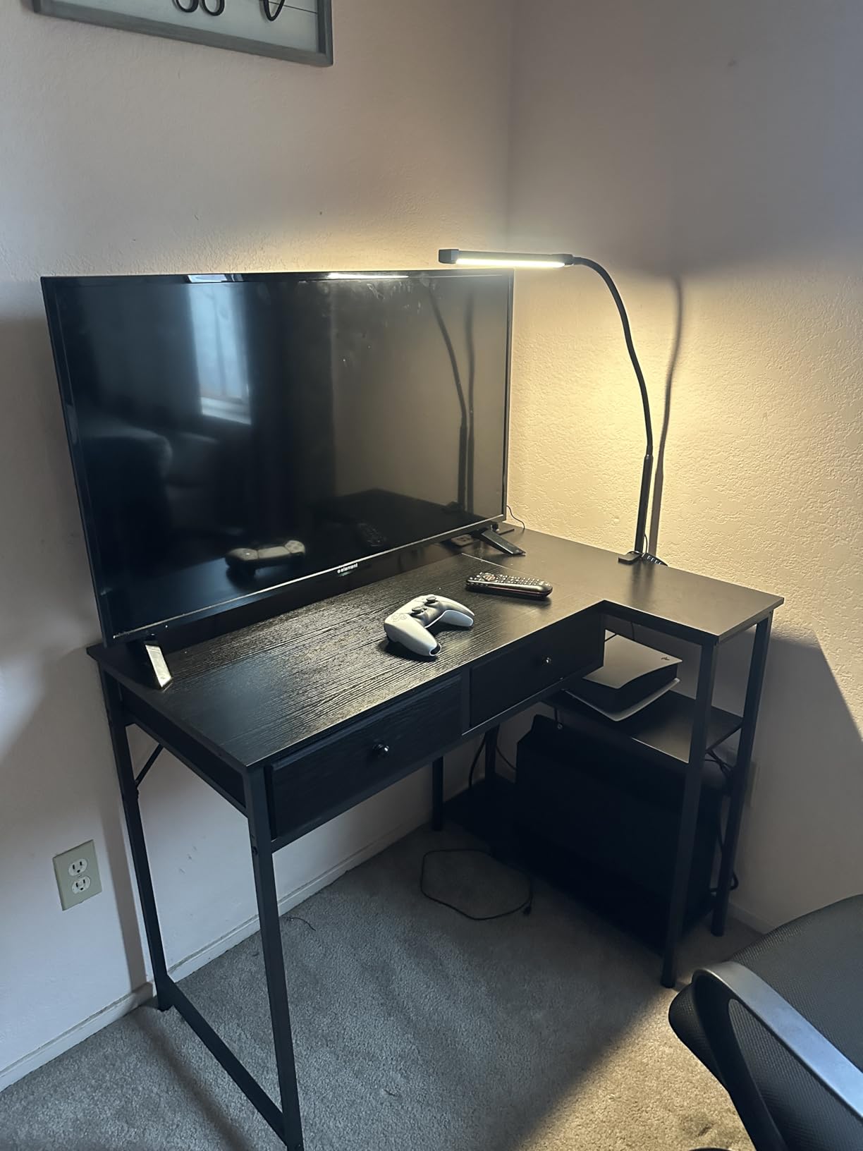 DLisiting Small White L Shaped Desk with Drawers & Storage Shelves, 40 Inch Corner Desk with Power Outlet for Small Space Home Office, Study Work PC Desks for Bedroom customer photo 1